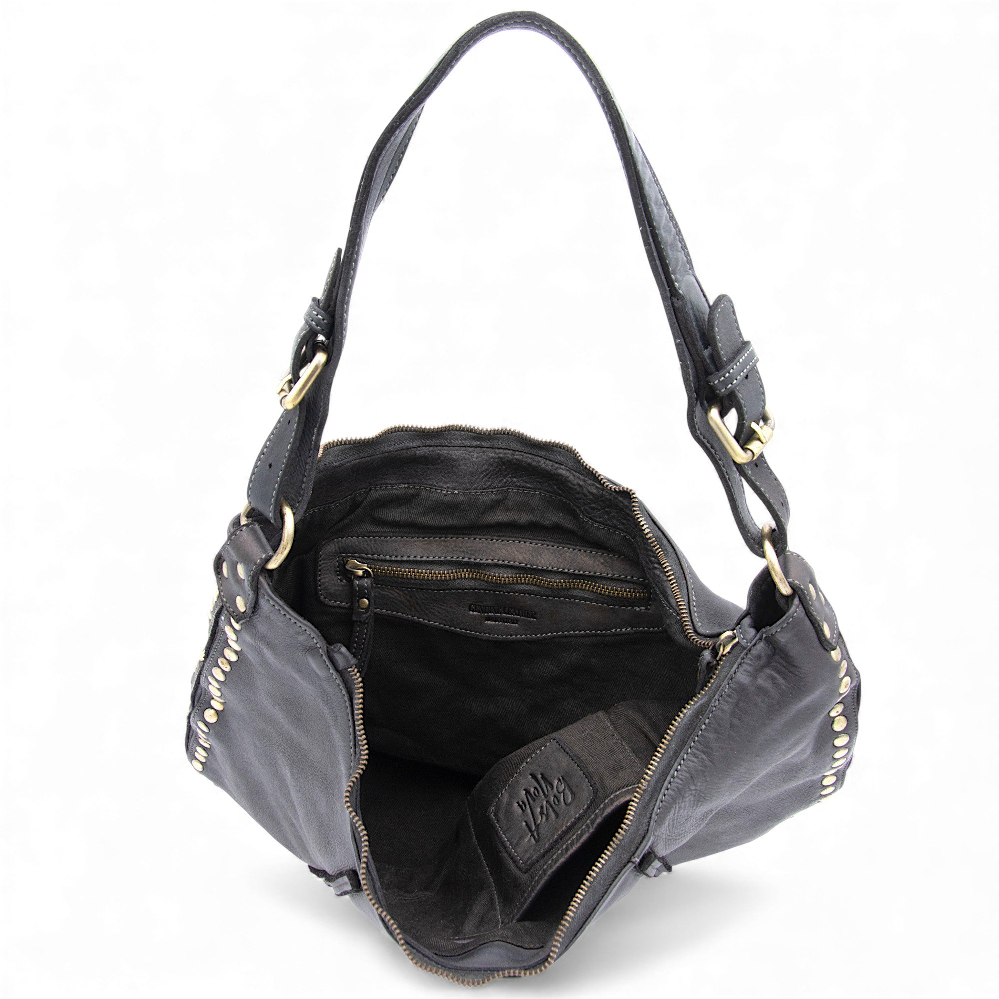 Anna Leather Hobo in Black