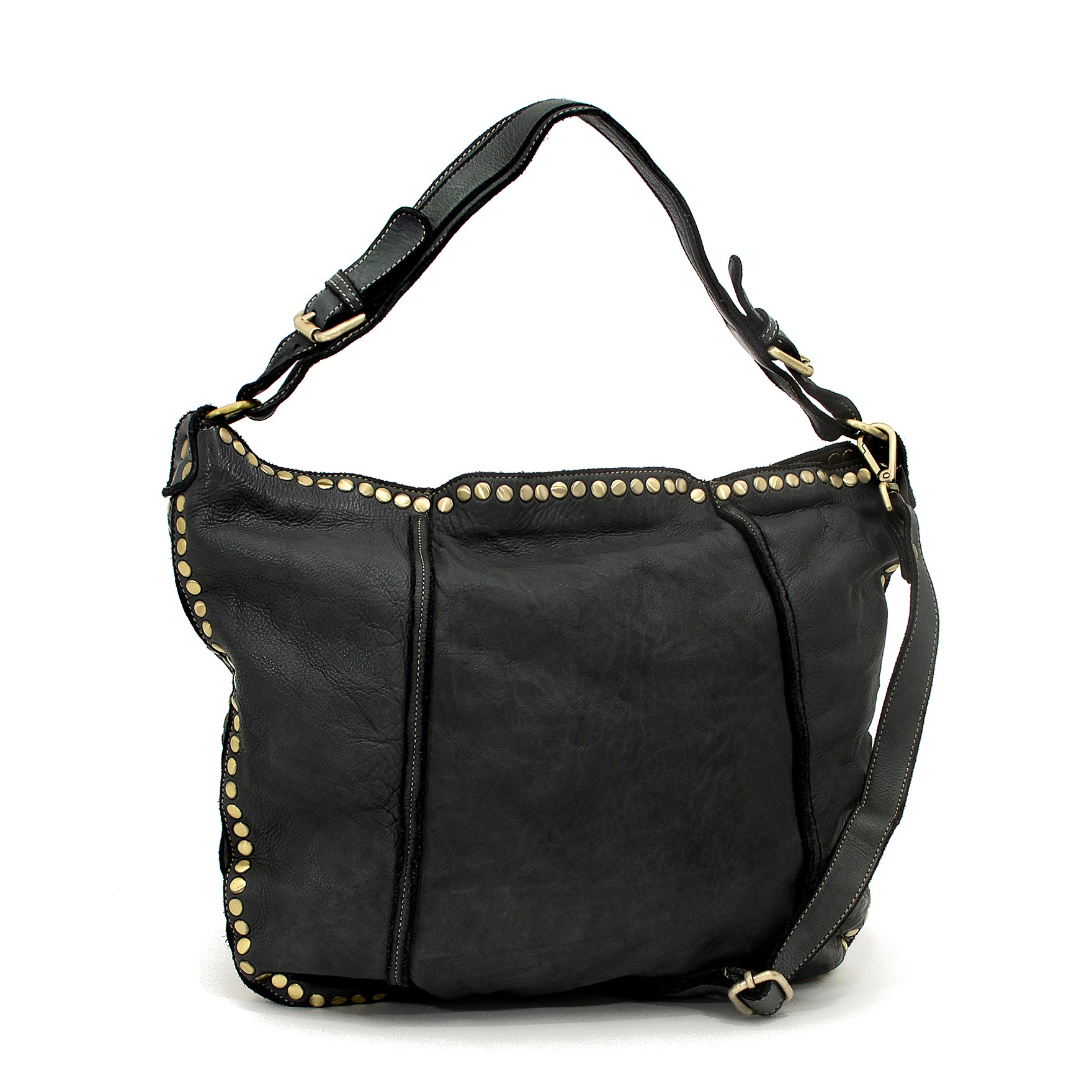 Anna Leather Hobo in Black