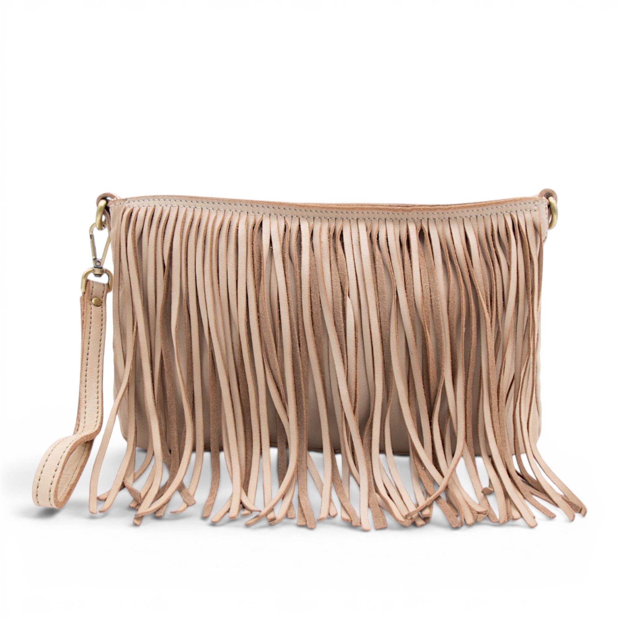 Fringe Crossbody in Light Taupe