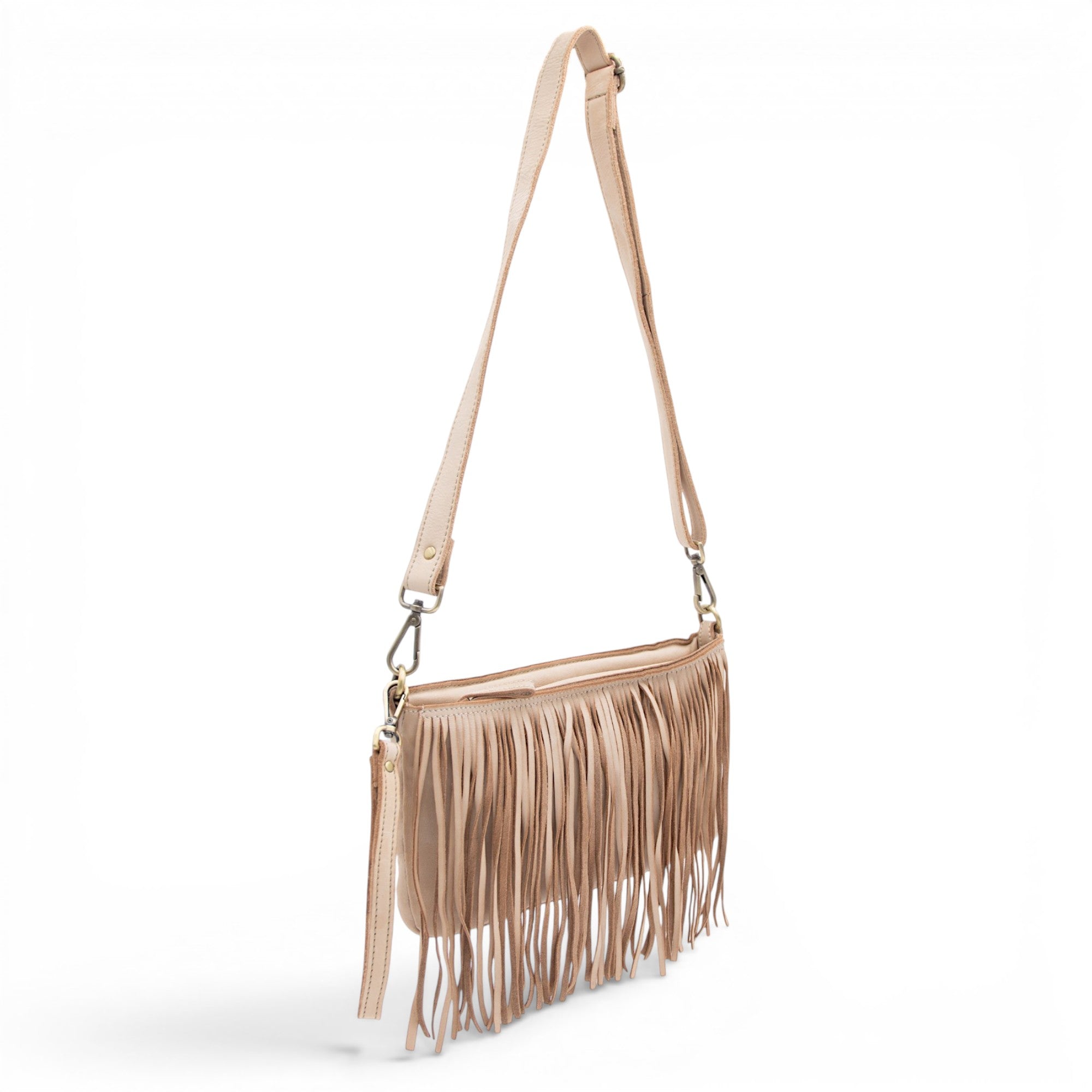 Fringe Crossbody in Light Taupe