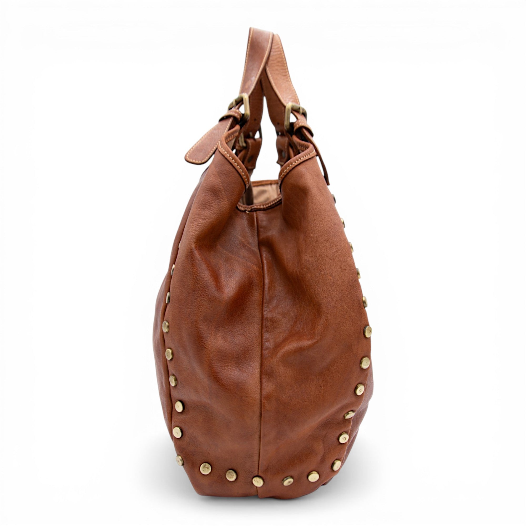 Slouchy Stud Tote in Cognac