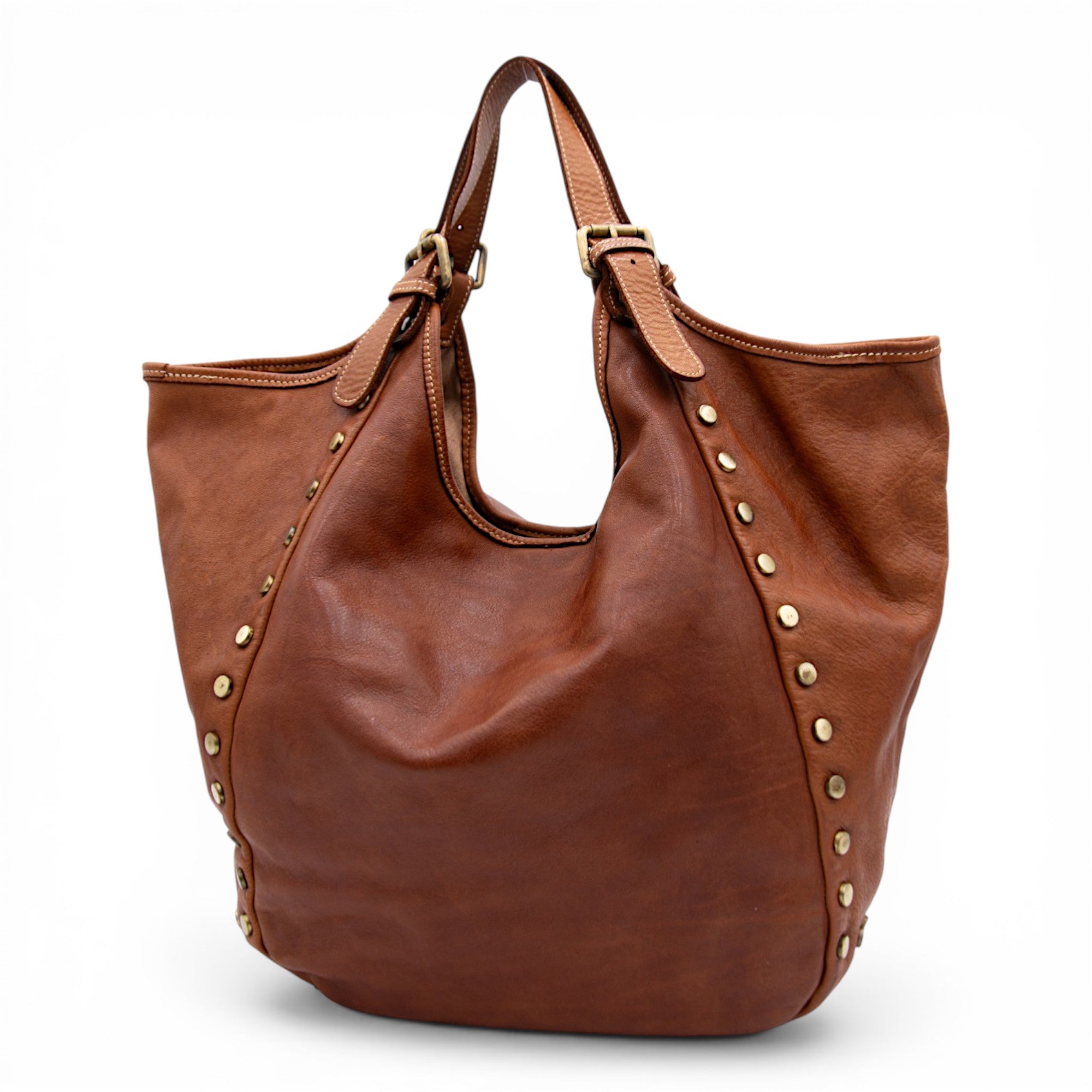 Slouchy Stud Tote in Cognac