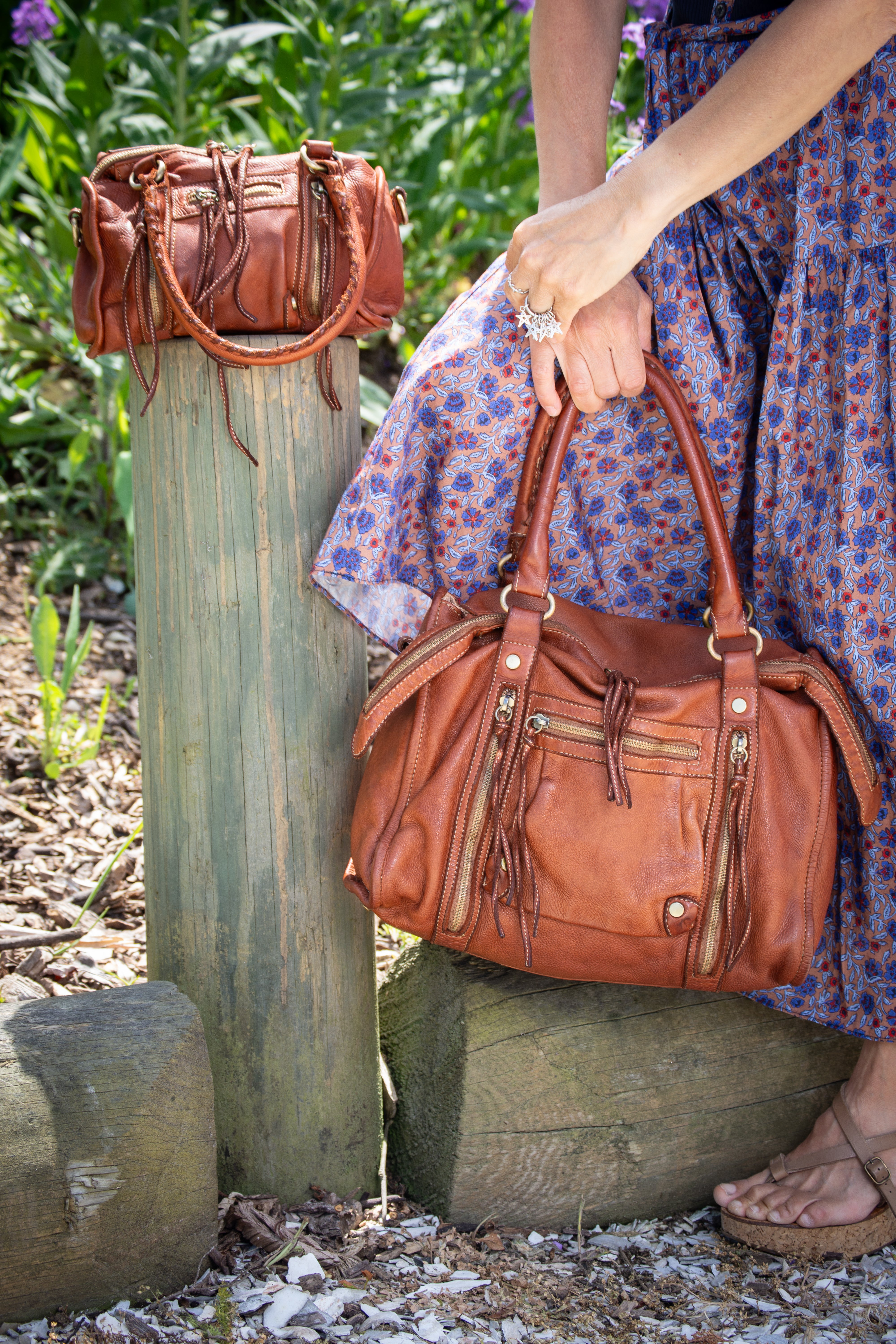 Large Pocket Satchel in Cognac