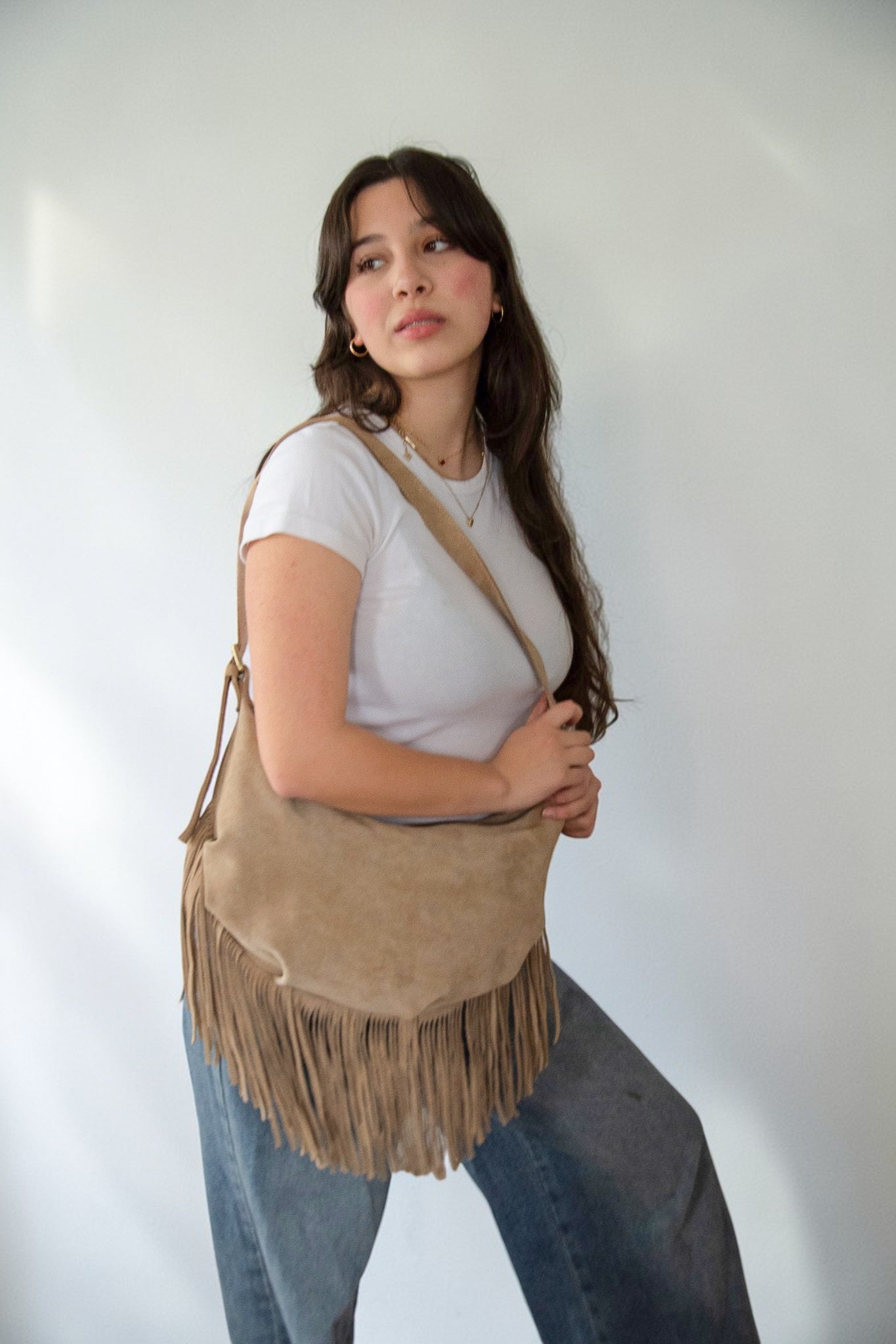 Dallas Suede Fringe in Sand