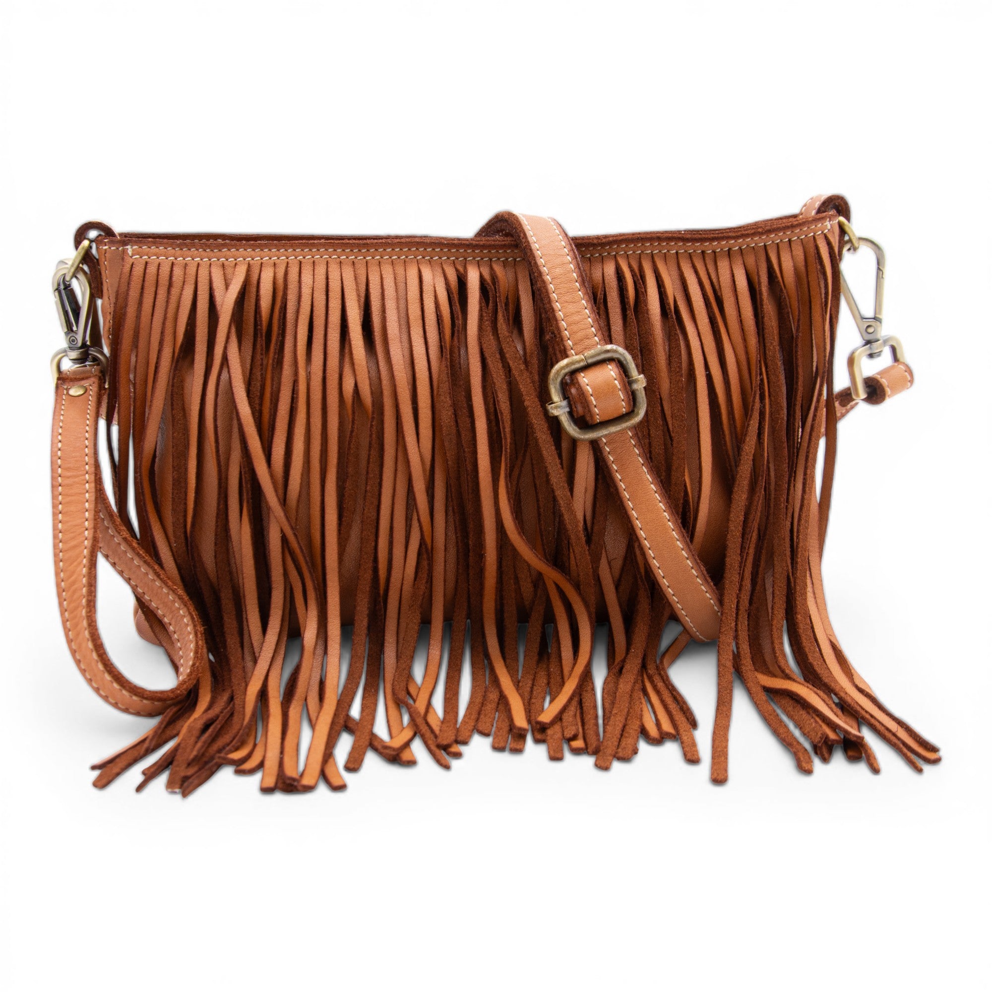 Fringe crossbody in Cognac