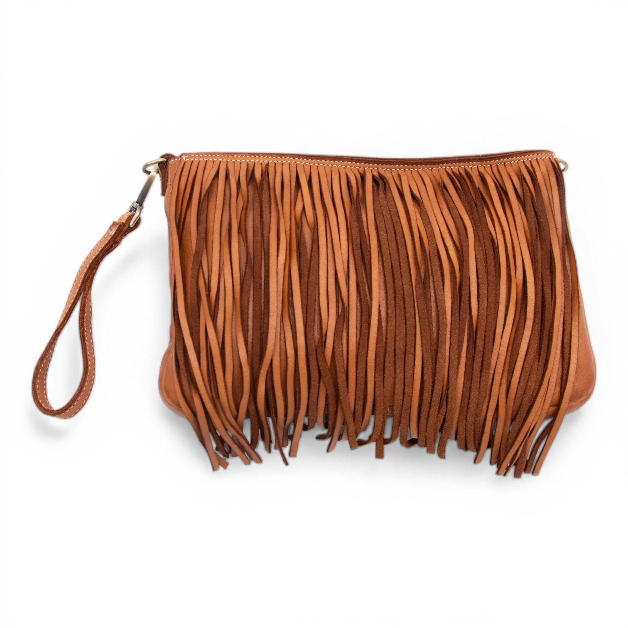 Fringe crossbody in Cognac