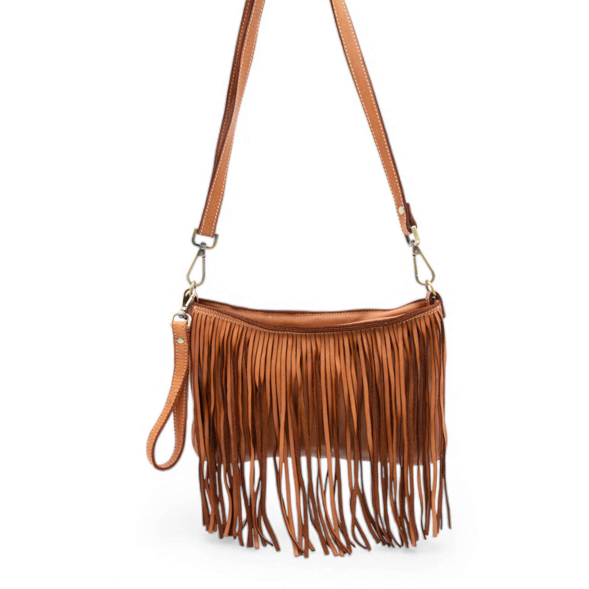 Fringe crossbody in Cognac