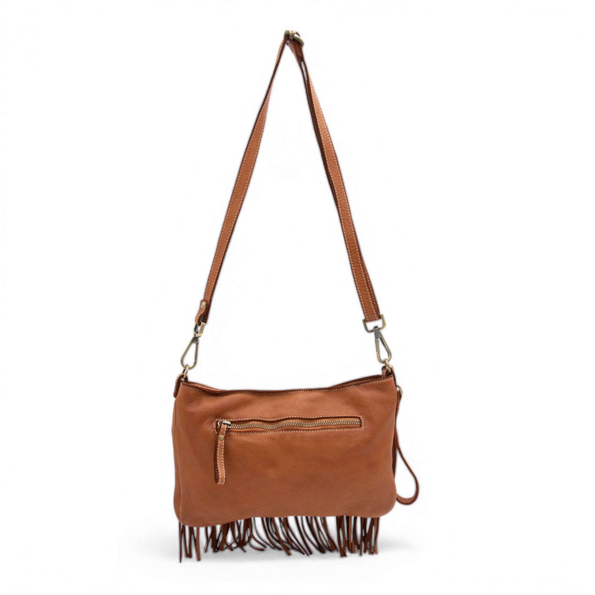 Fringe crossbody in Cognac