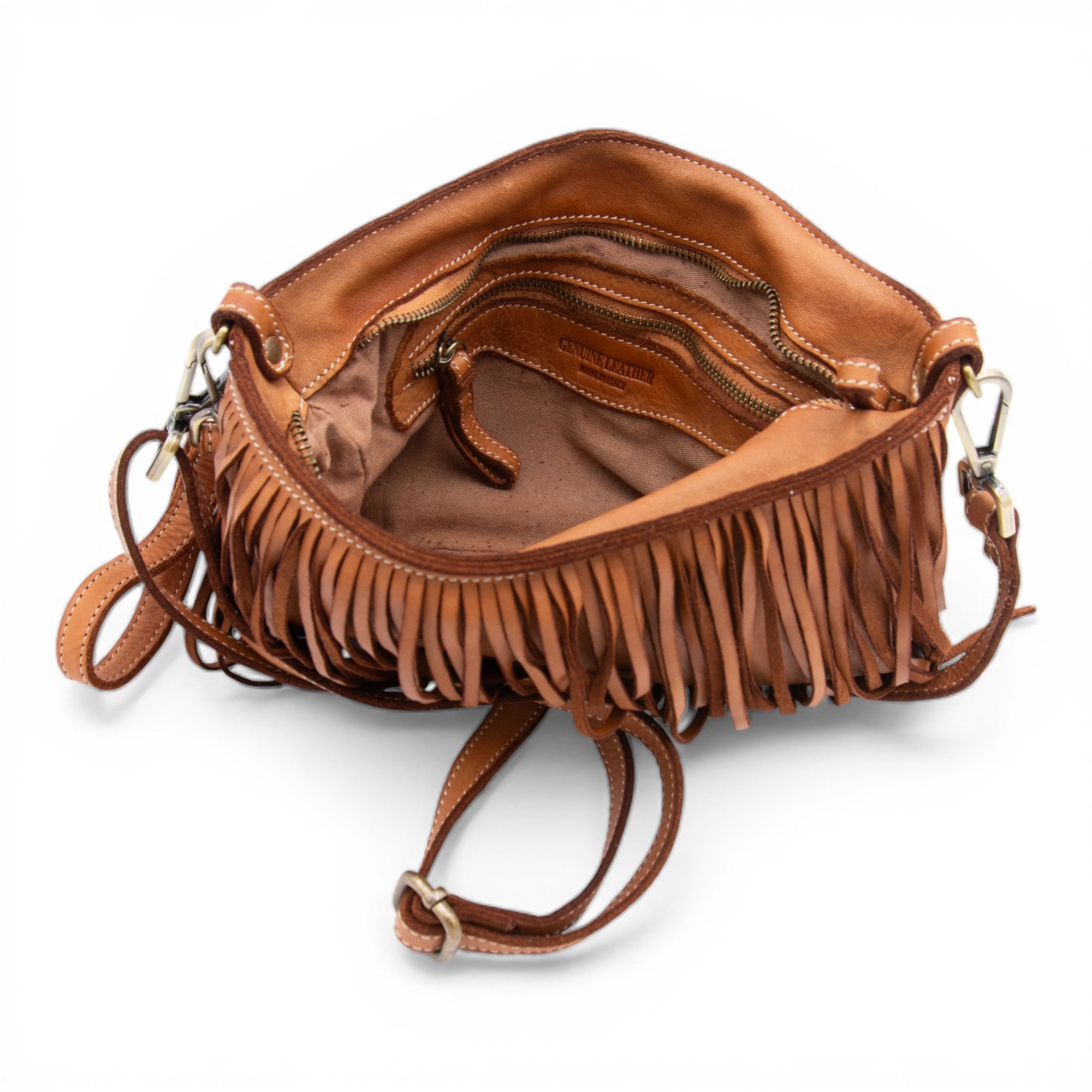 Fringe crossbody in Cognac