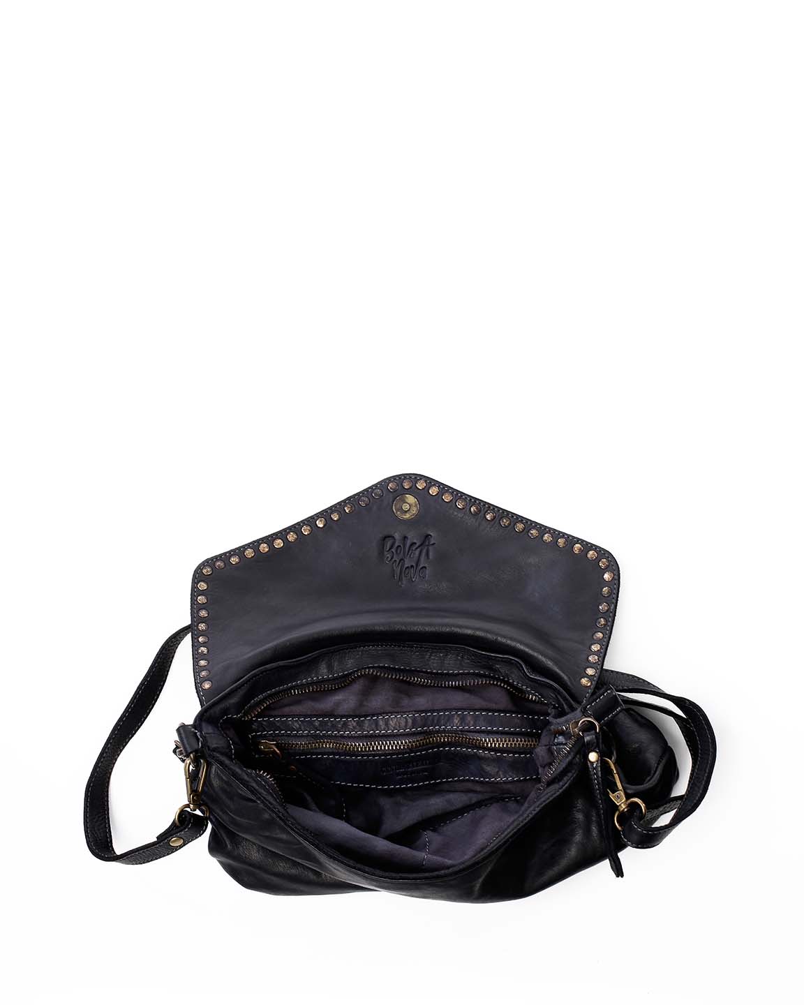 Inside view of Aria Envelope Crossbody in Black with Studs