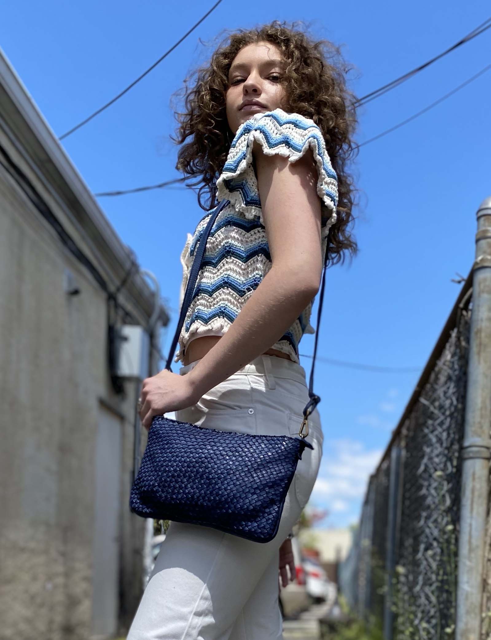 Laura Woven Crossbody in Navy
