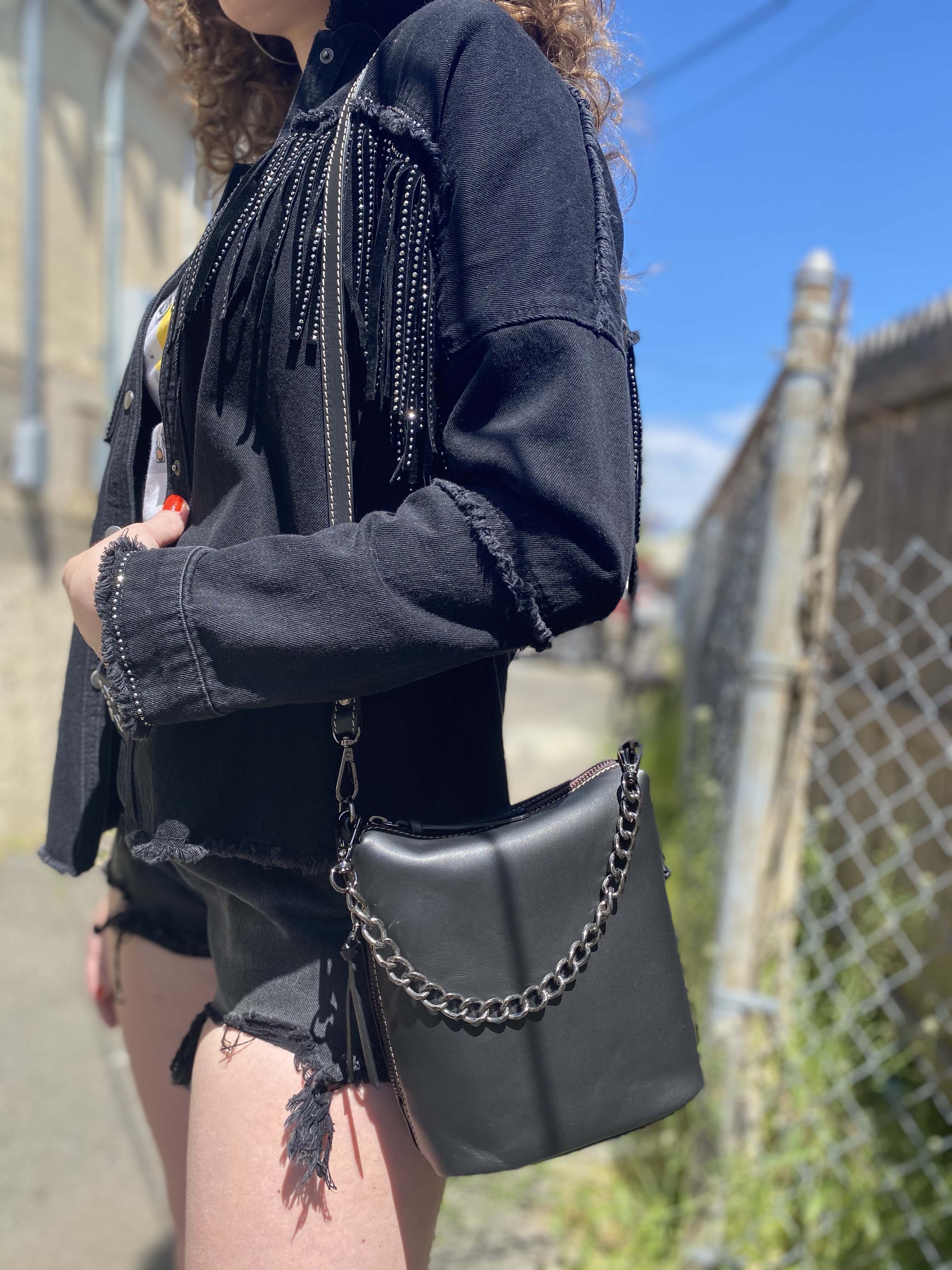 Products Boss Babe Bucket Crossbody in Black on Model