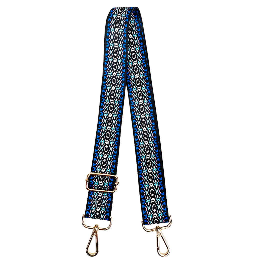 Blue, White and Black Printed Fabric Shoulder Strap display picture 3