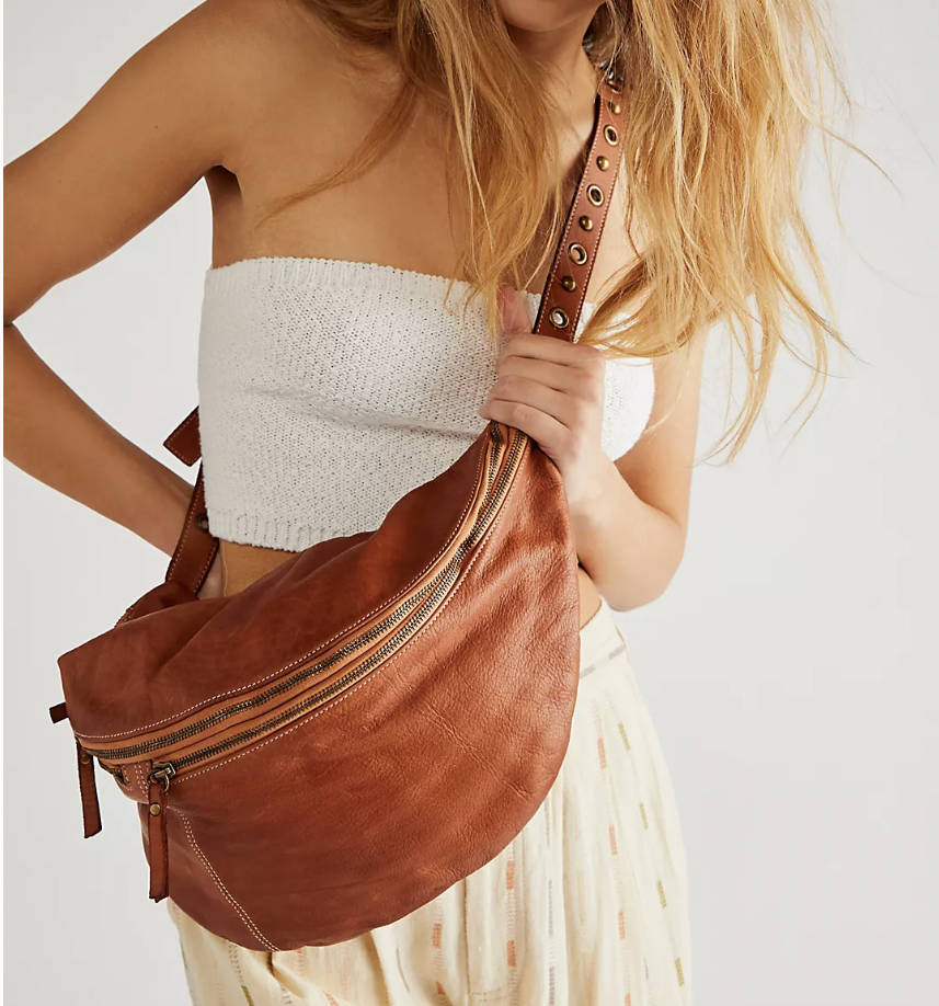 Large Leather Bella Sling Bag in Cognac on Model