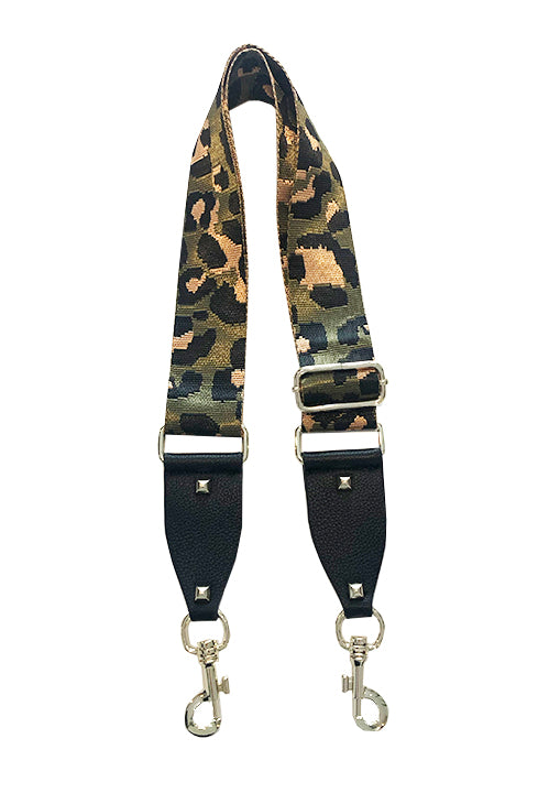 Olive, gold and black animal print handbag strap
