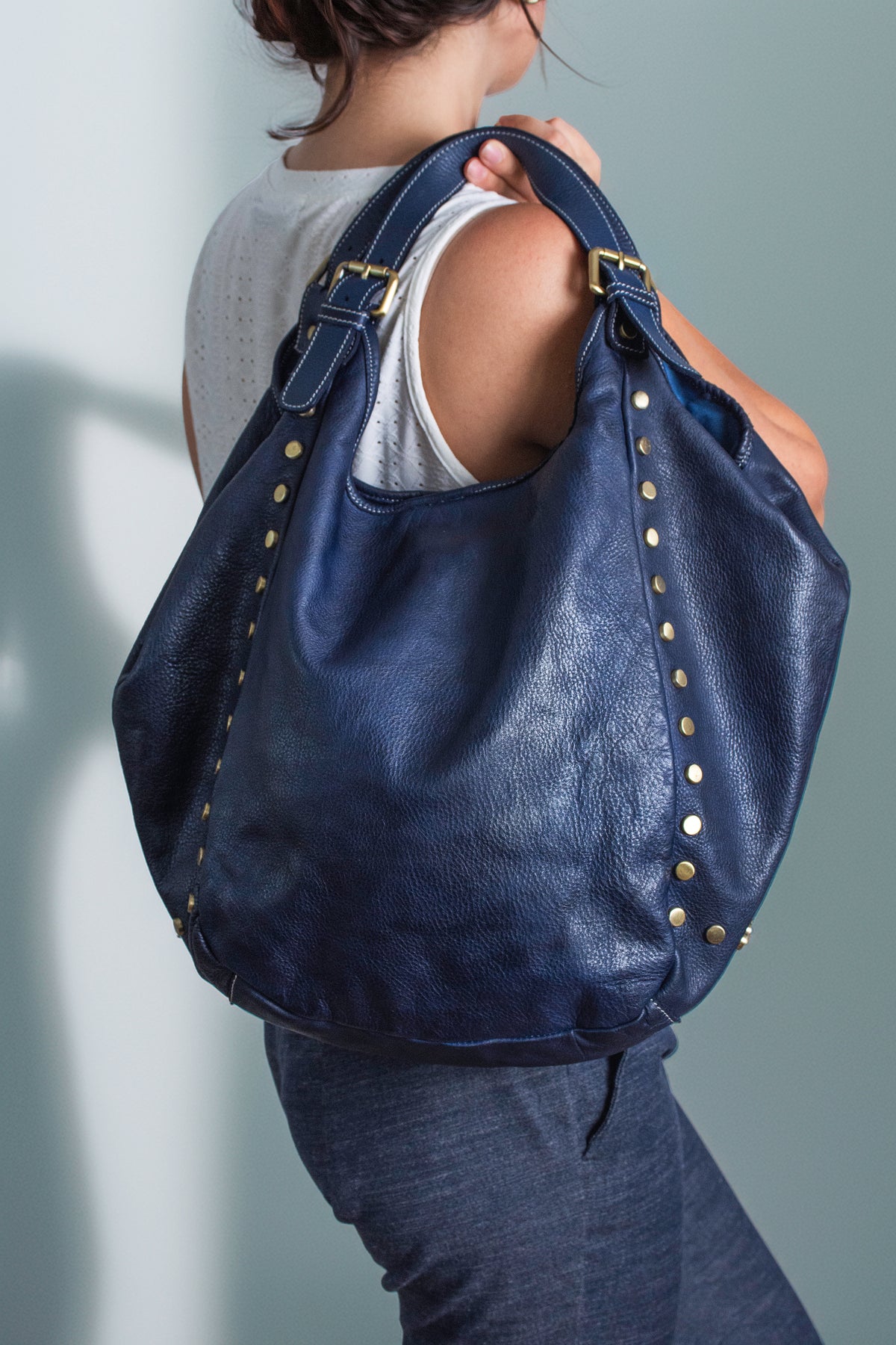 Slouchy Stud Tote in Navy