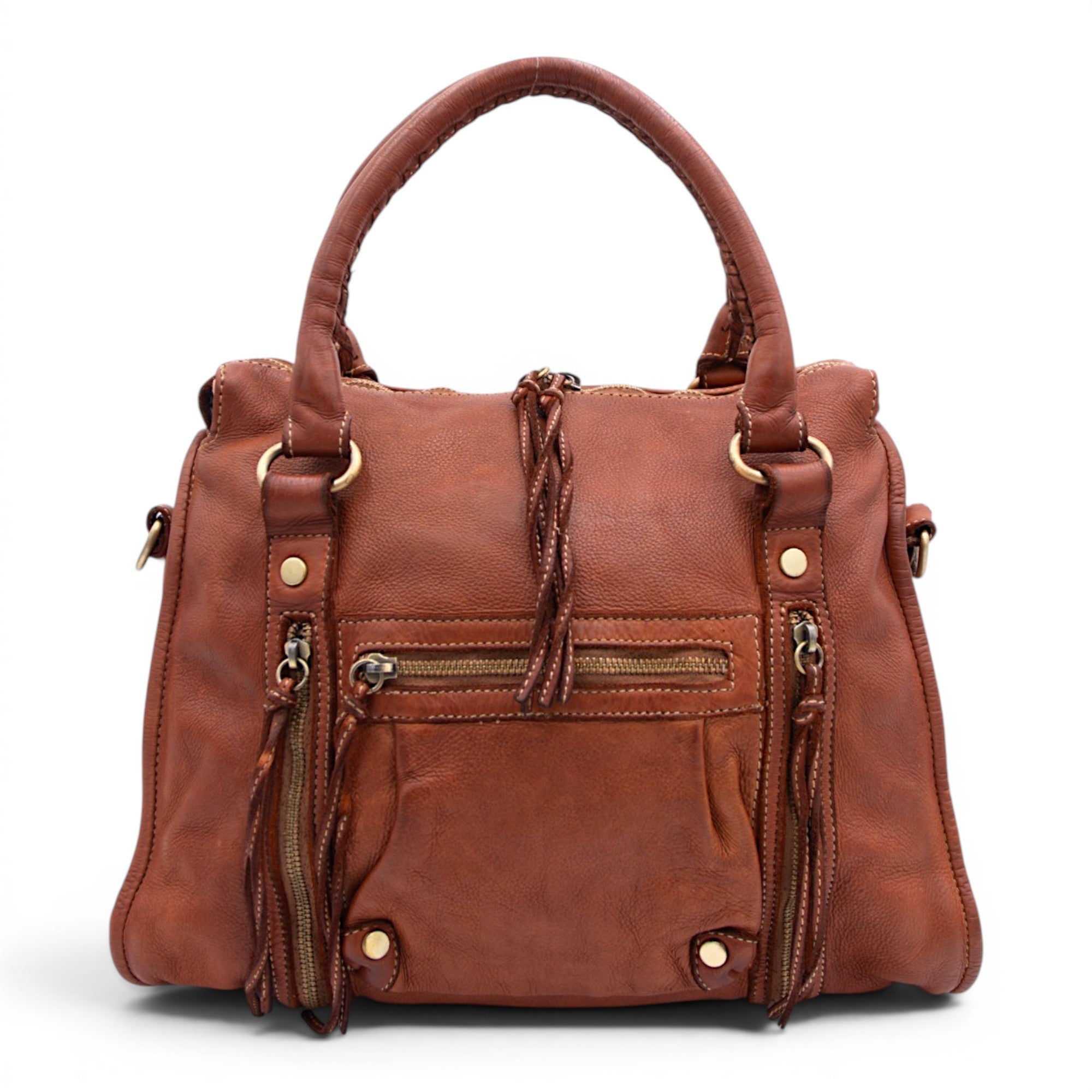Large Pocket Satchel in Cognac
