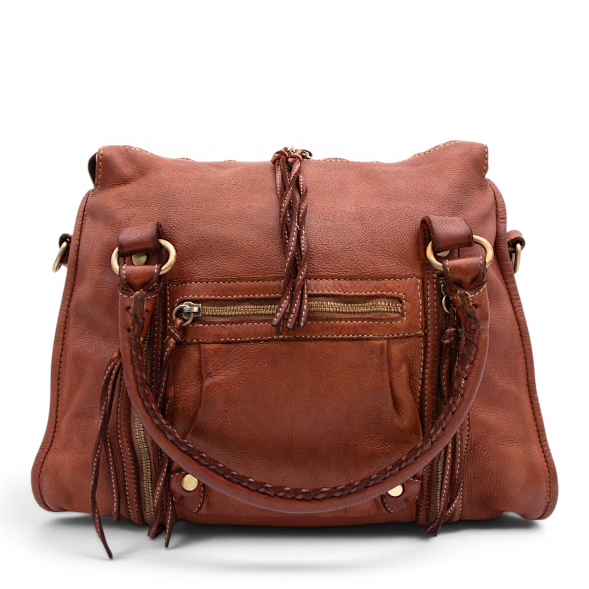 Large Pocket Satchel in Cognac