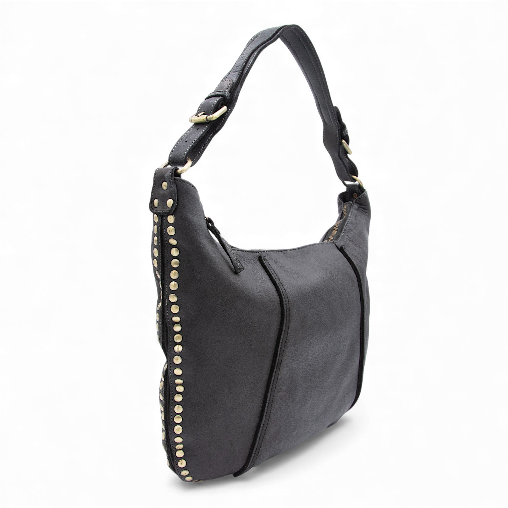 Anna Leather Hobo in Black