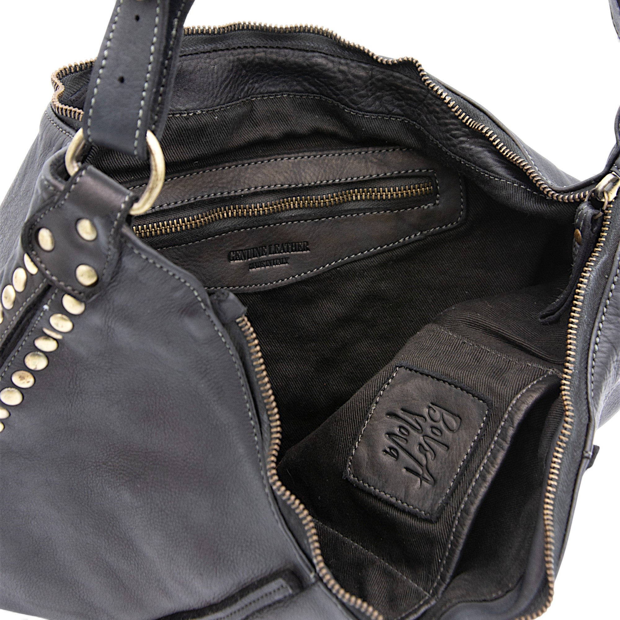 Anna Leather Hobo in Black