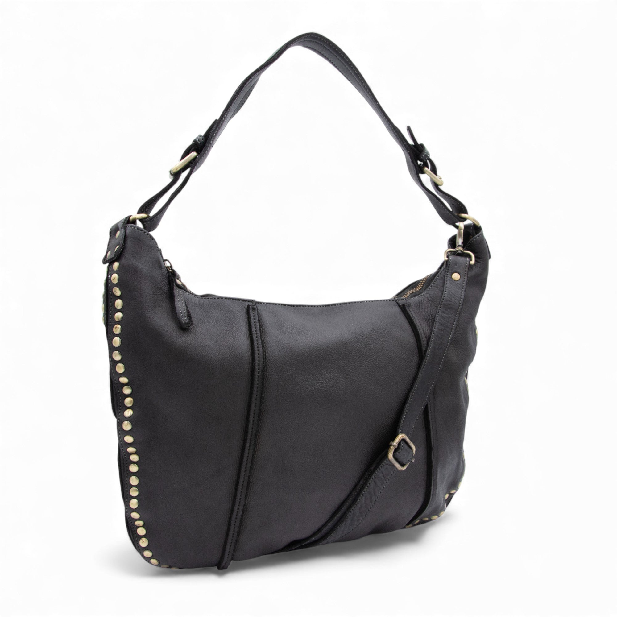 Anna Leather Hobo in Black