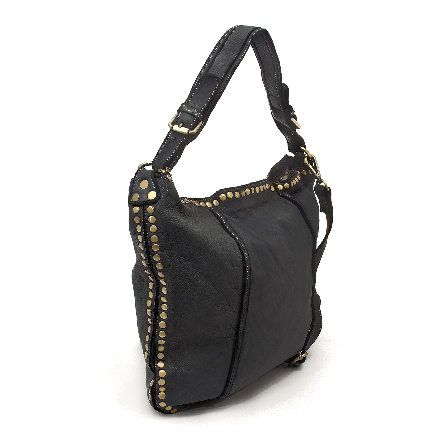 Anna Leather Hobo in Black