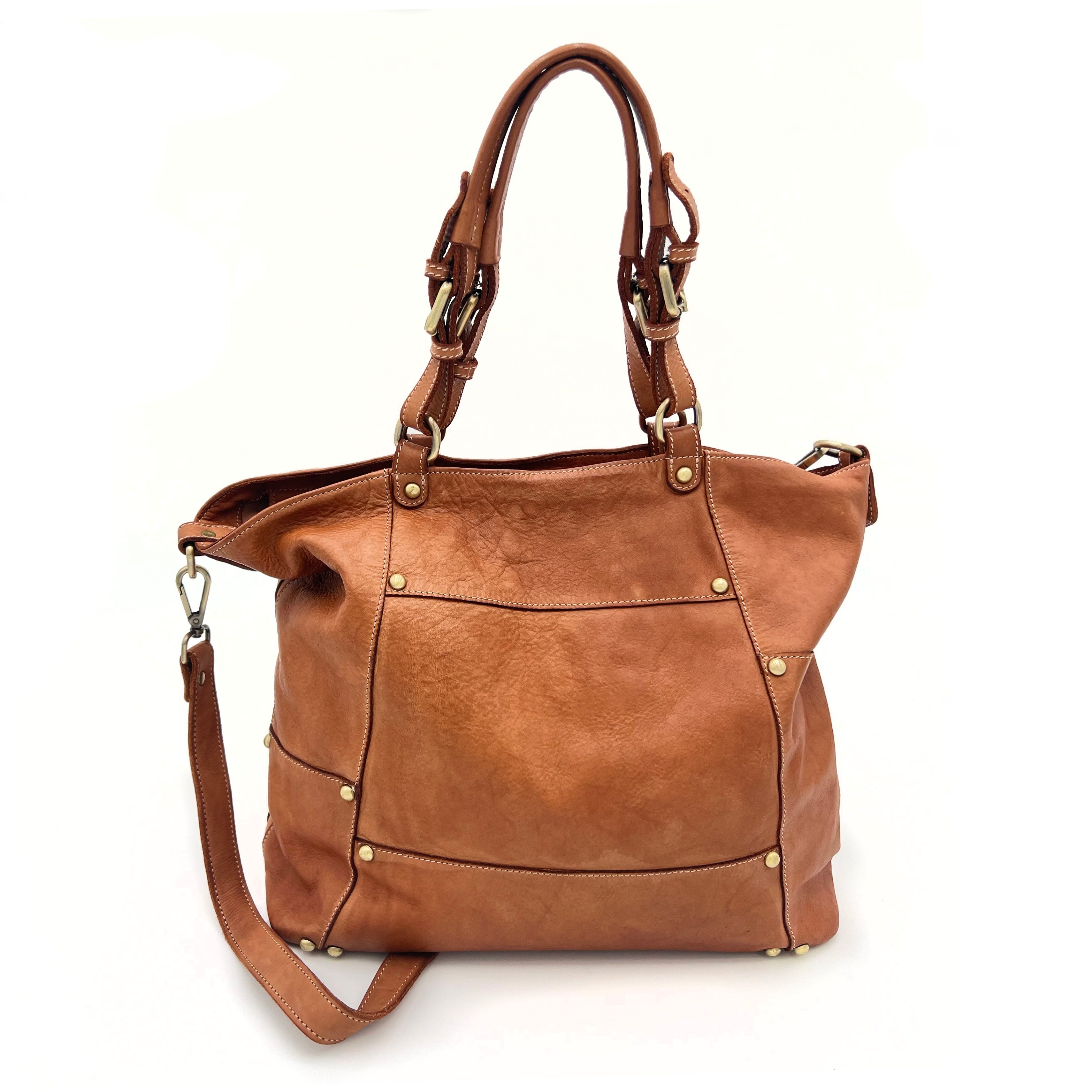 Nora Patchwork Tote in Cognac