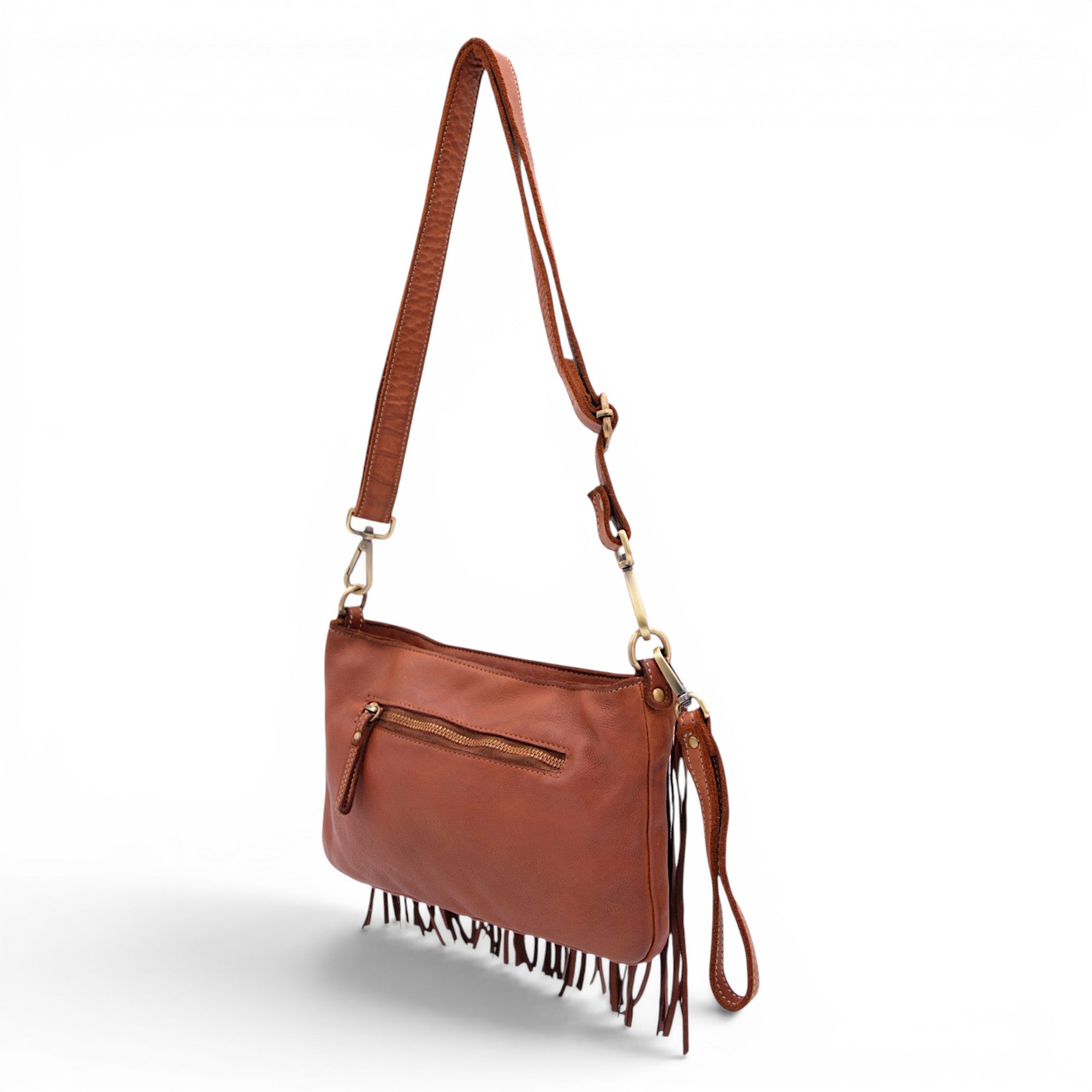 Fringe crossbody in Cognac