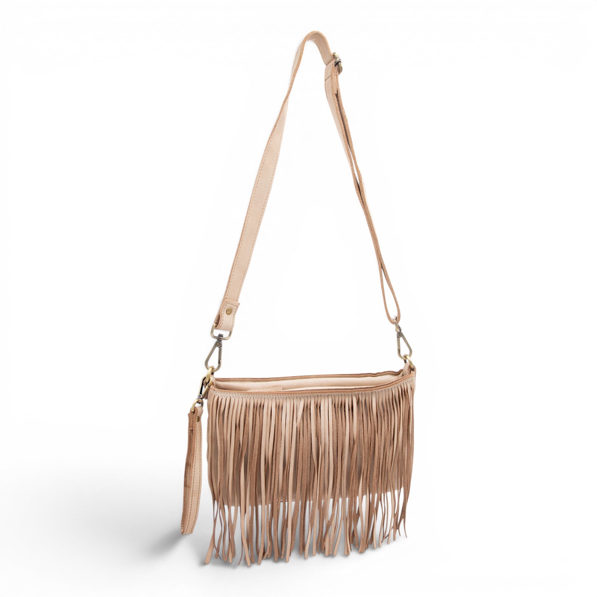 Fringe Crossbody in Light Taupe