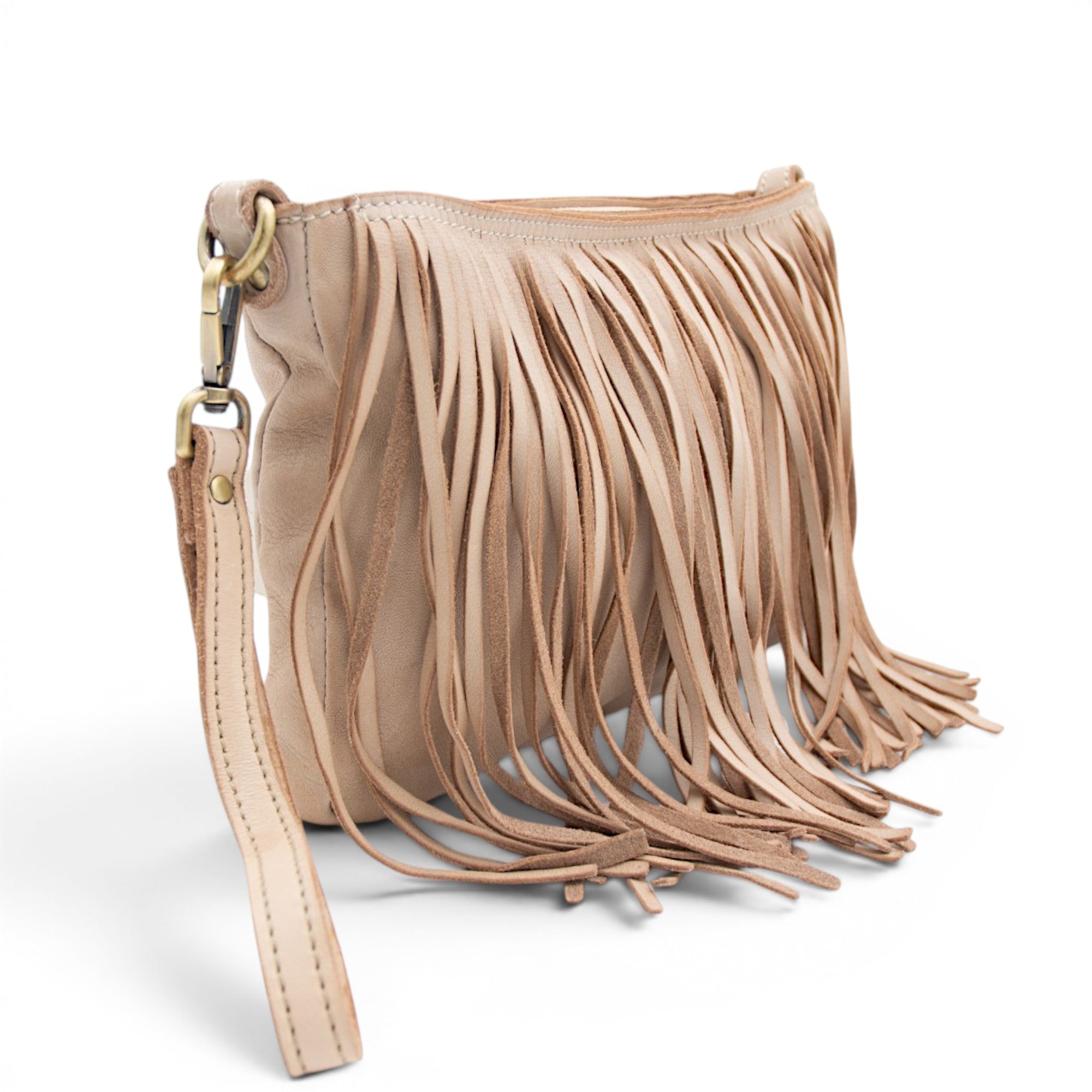 Fringe Crossbody in Light Taupe