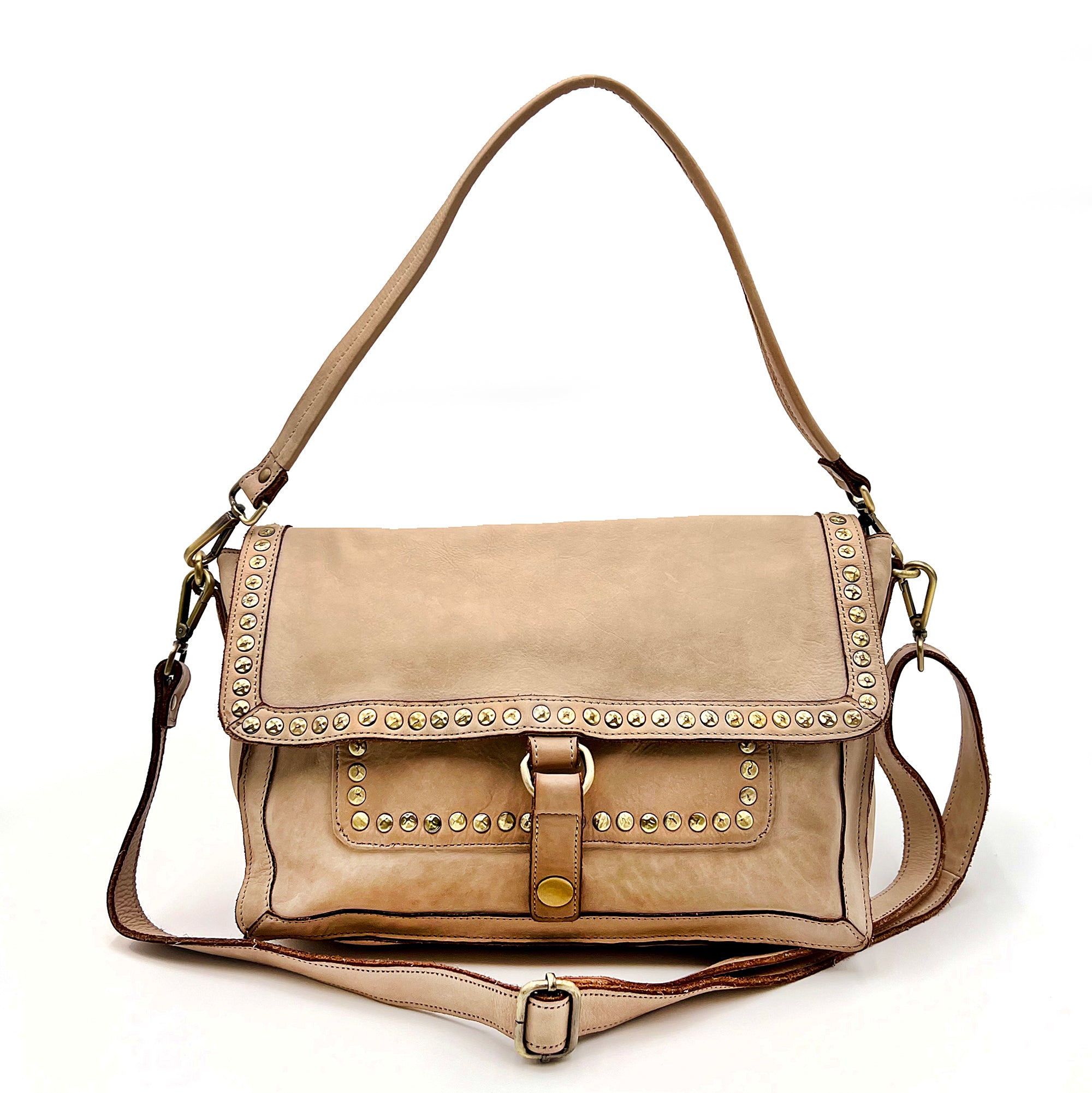 Emily Studded Shoulder Bag in Light Taupe