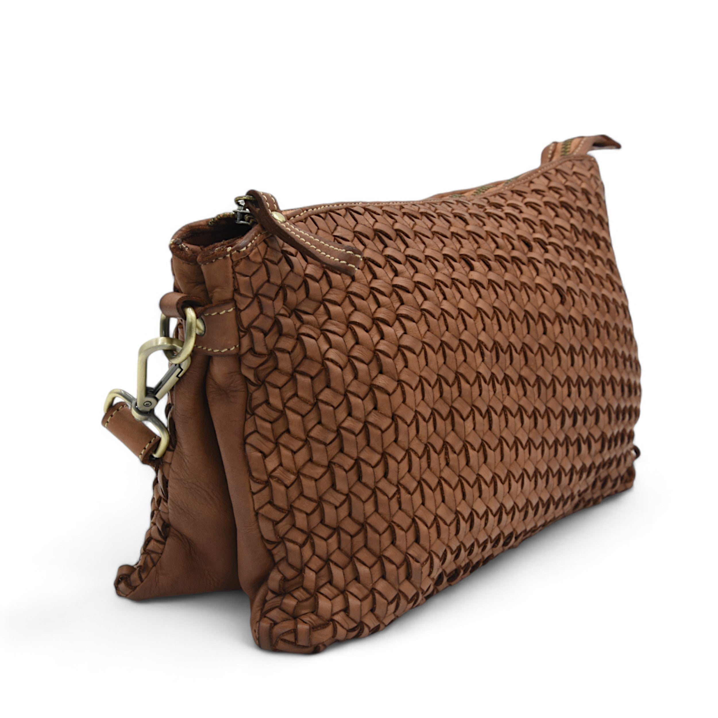 Woven Large Clutch in Cognac