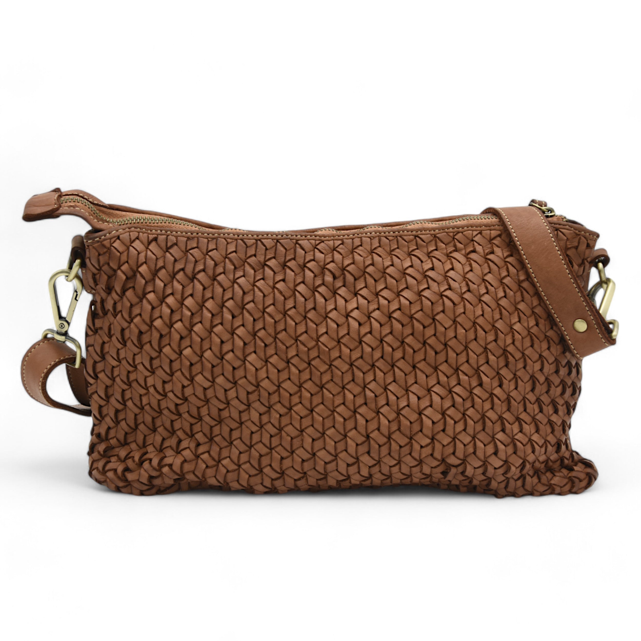 Woven Large Clutch in Cognac