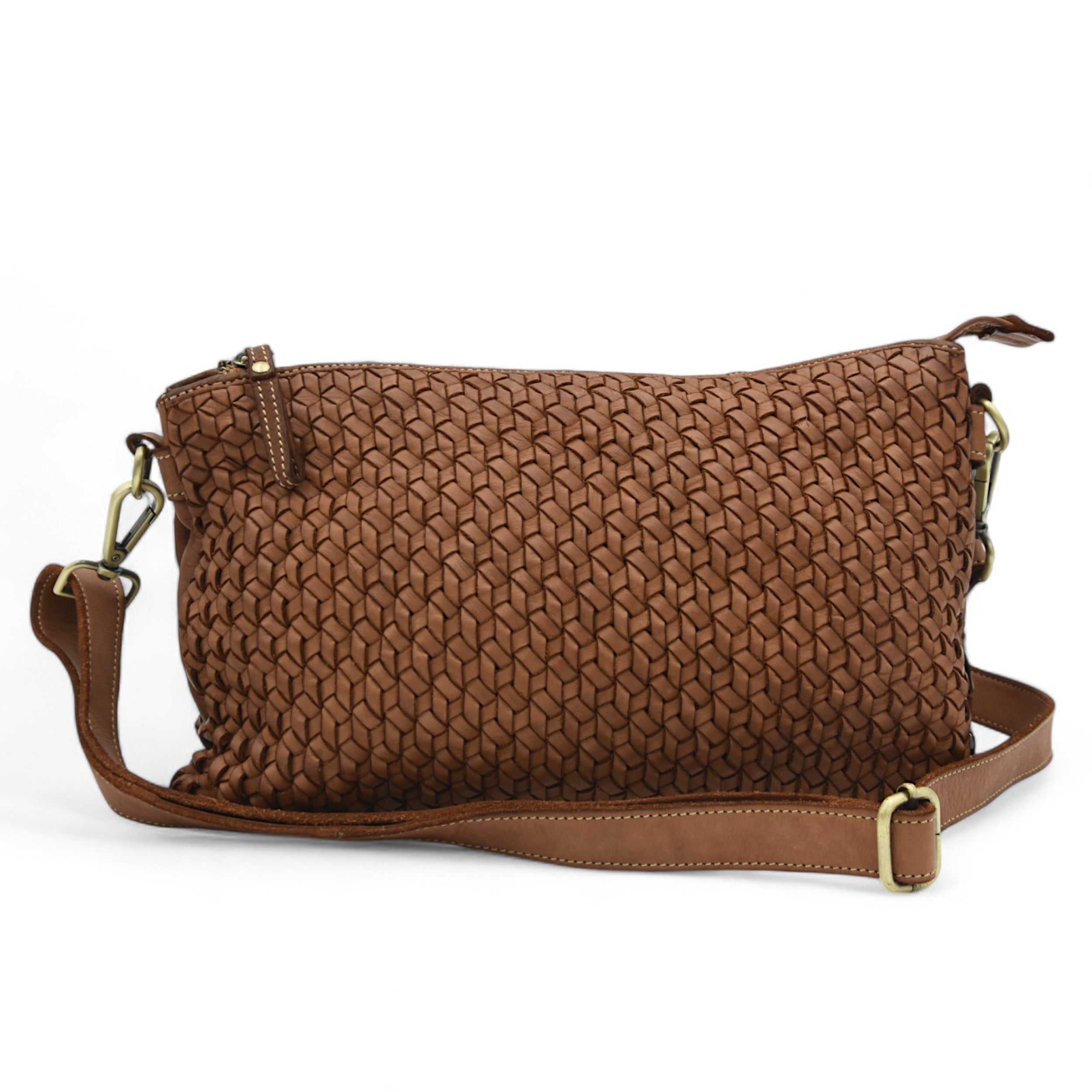 Woven Large Clutch in Cognac