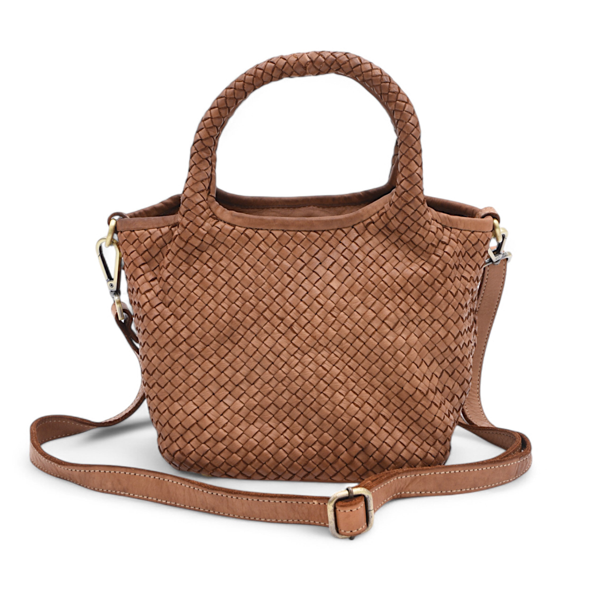 Lisa Woven Mini Tote in Cognac