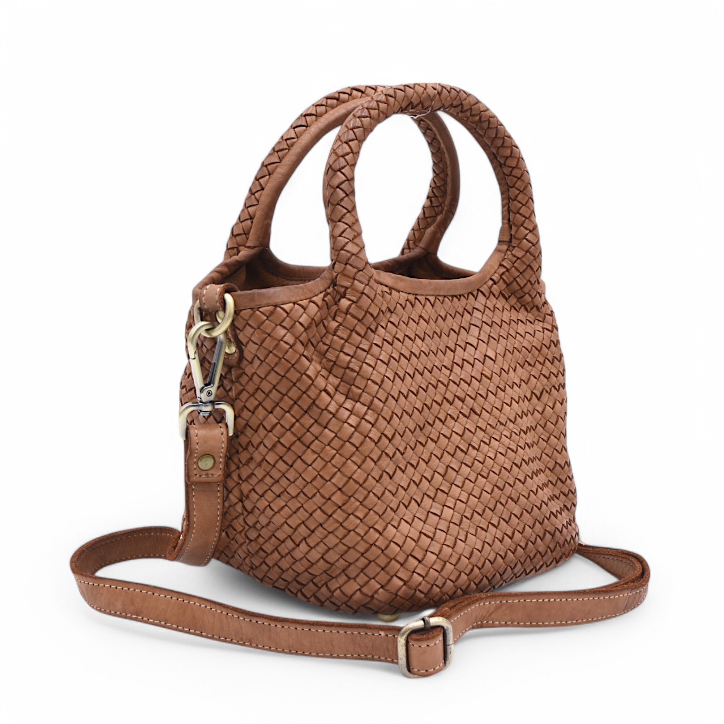 Lisa Woven Mini Tote in Cognac