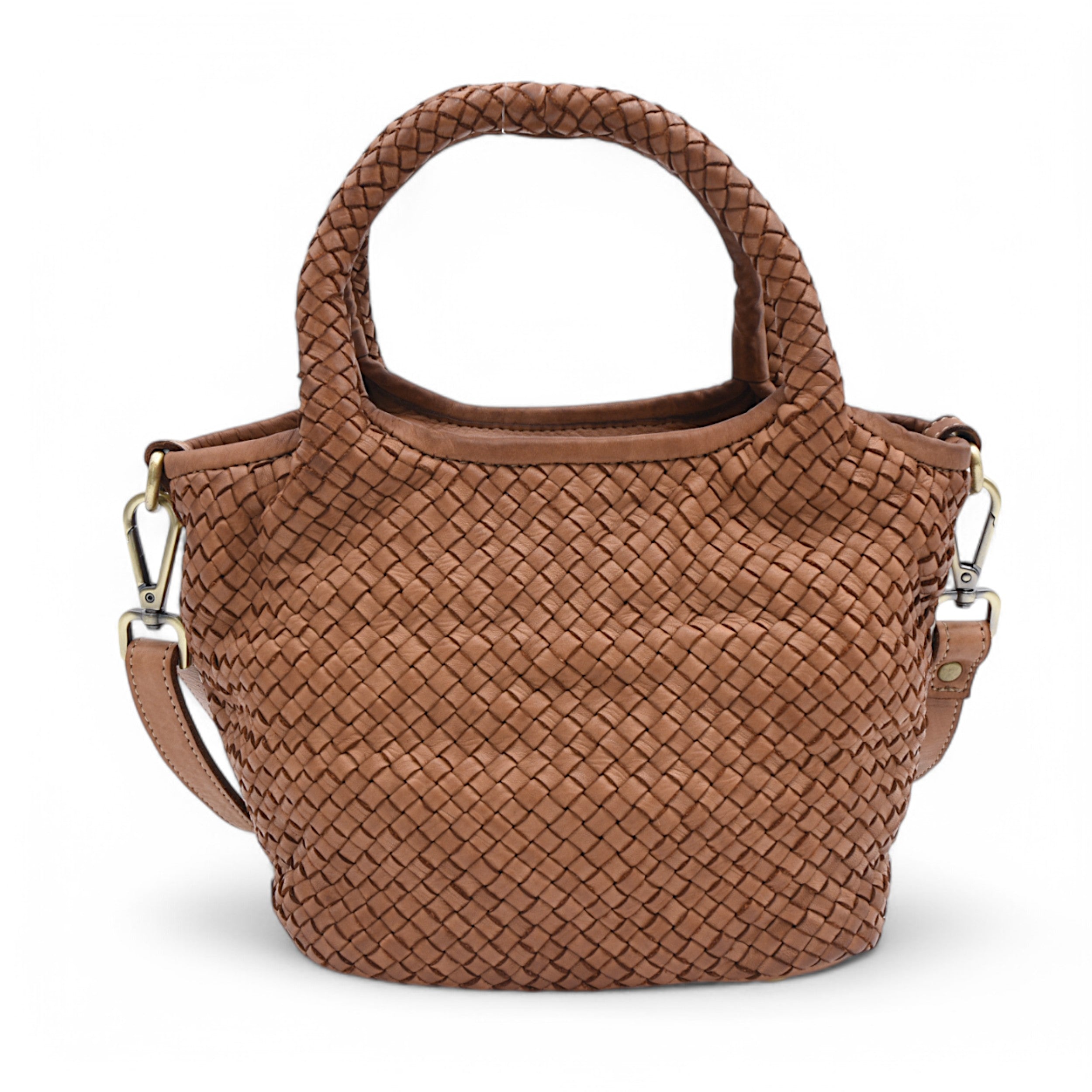 Lisa Woven Mini Tote in Cognac