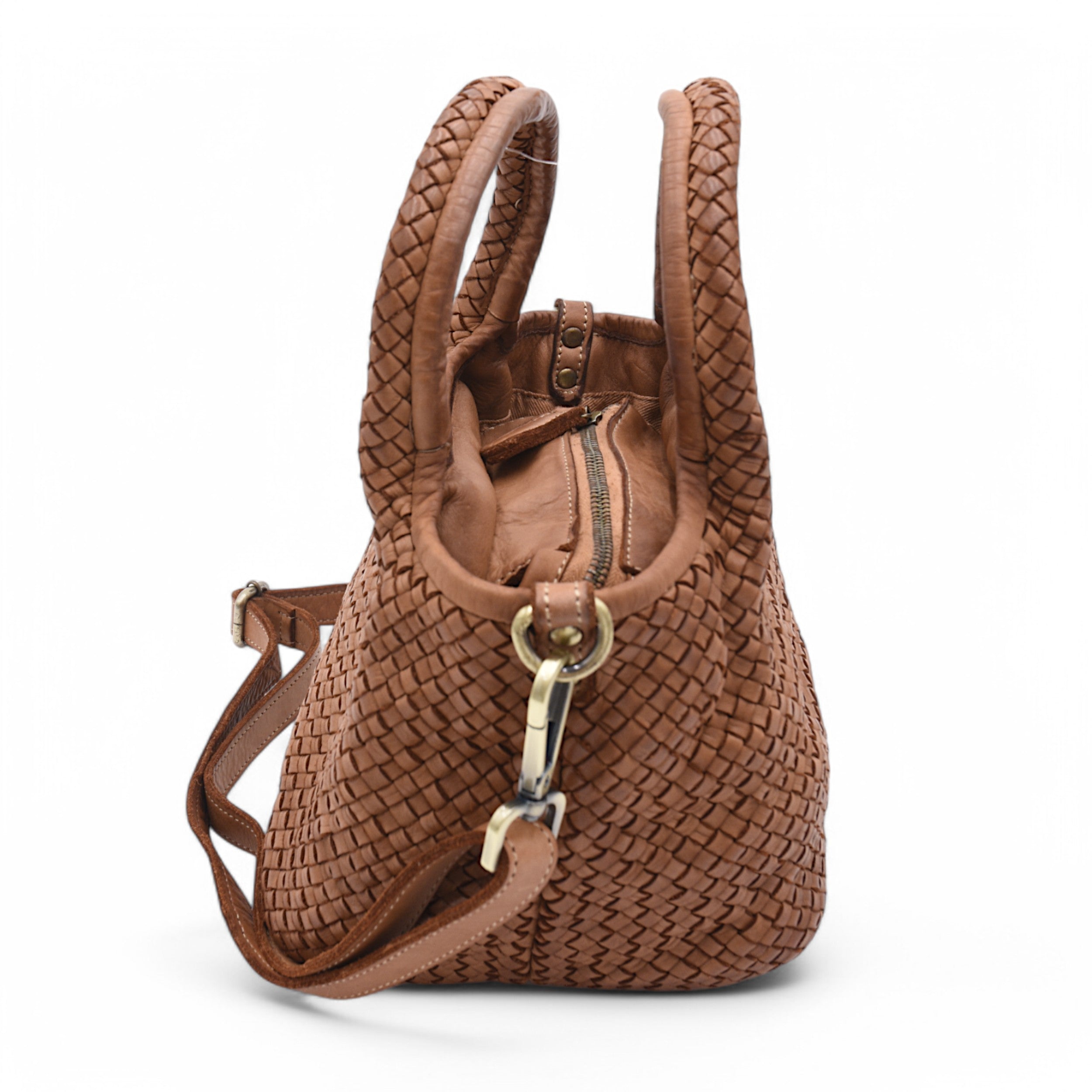 Lisa Woven Mini Tote in Cognac