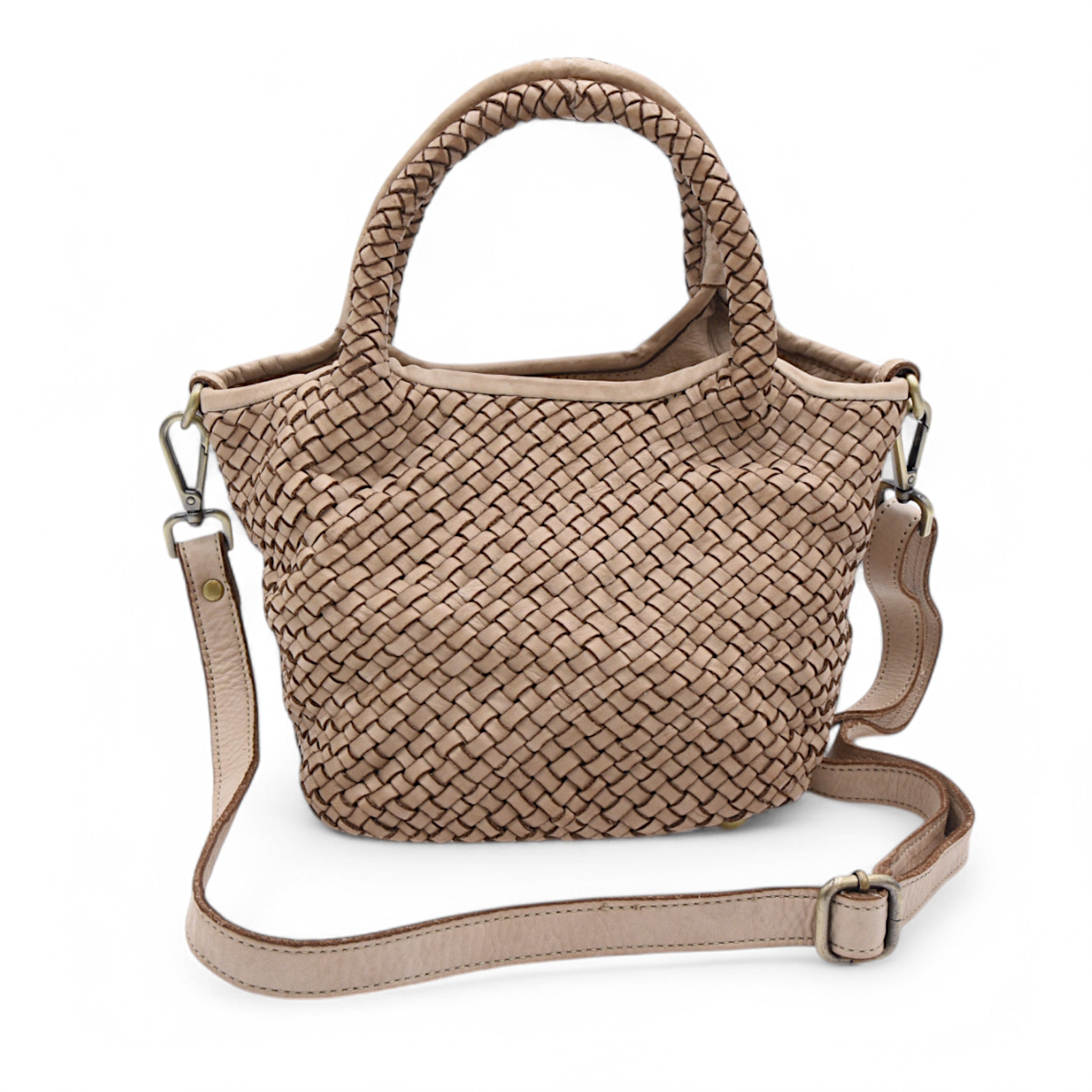 Lisa Woven Mini Tote In Light Taupe