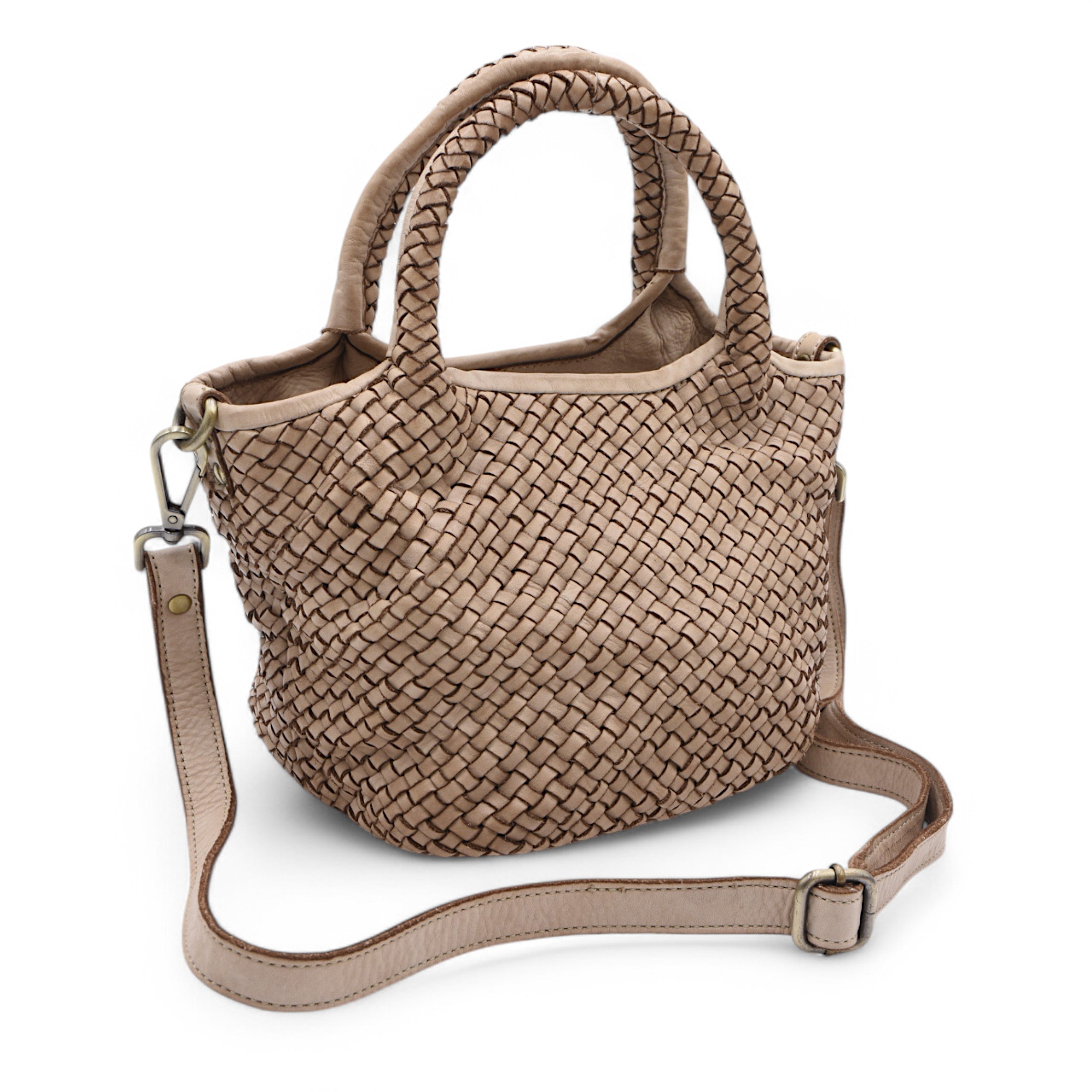 Lisa Woven Mini Tote In Light Taupe