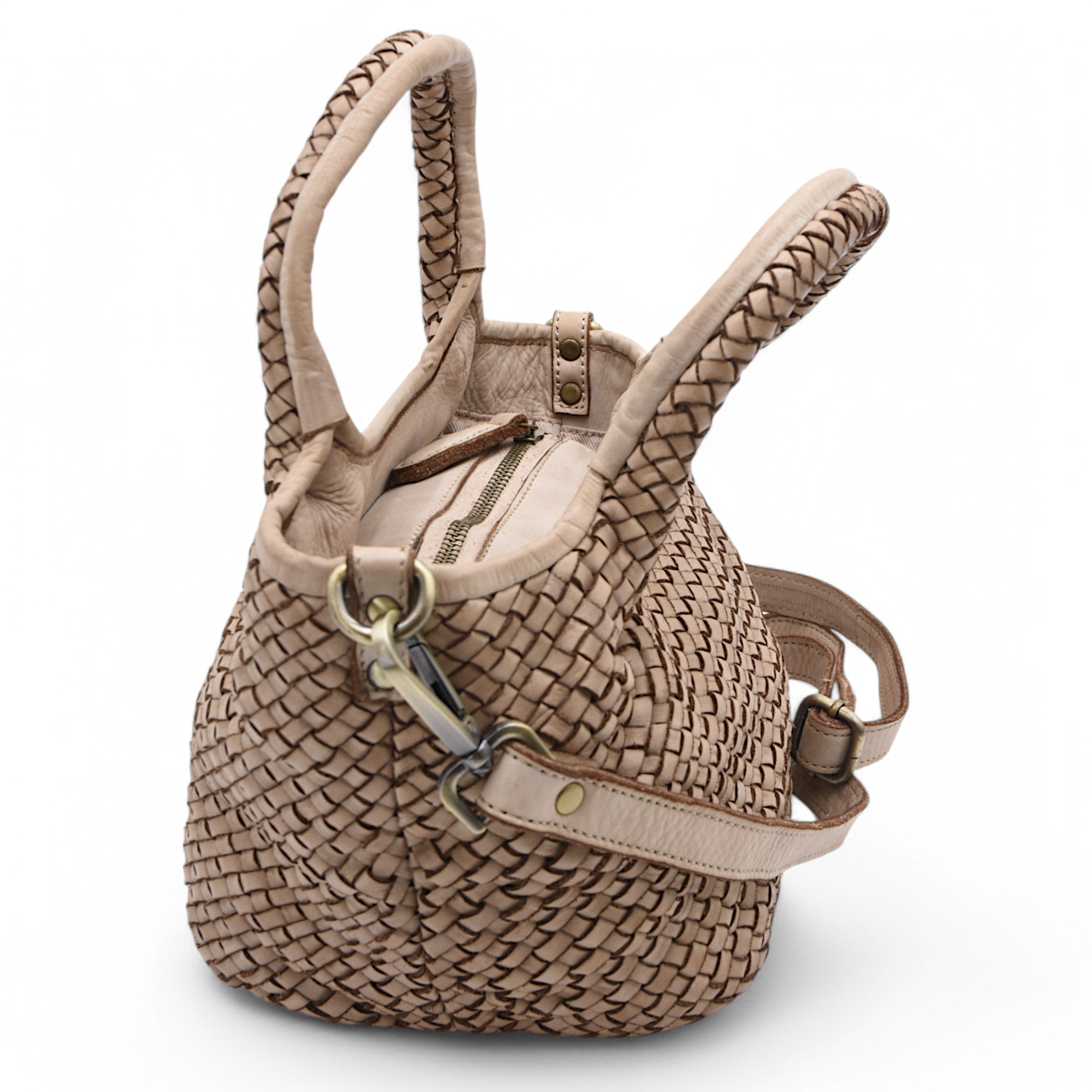 Lisa Woven Mini Tote In Light Taupe