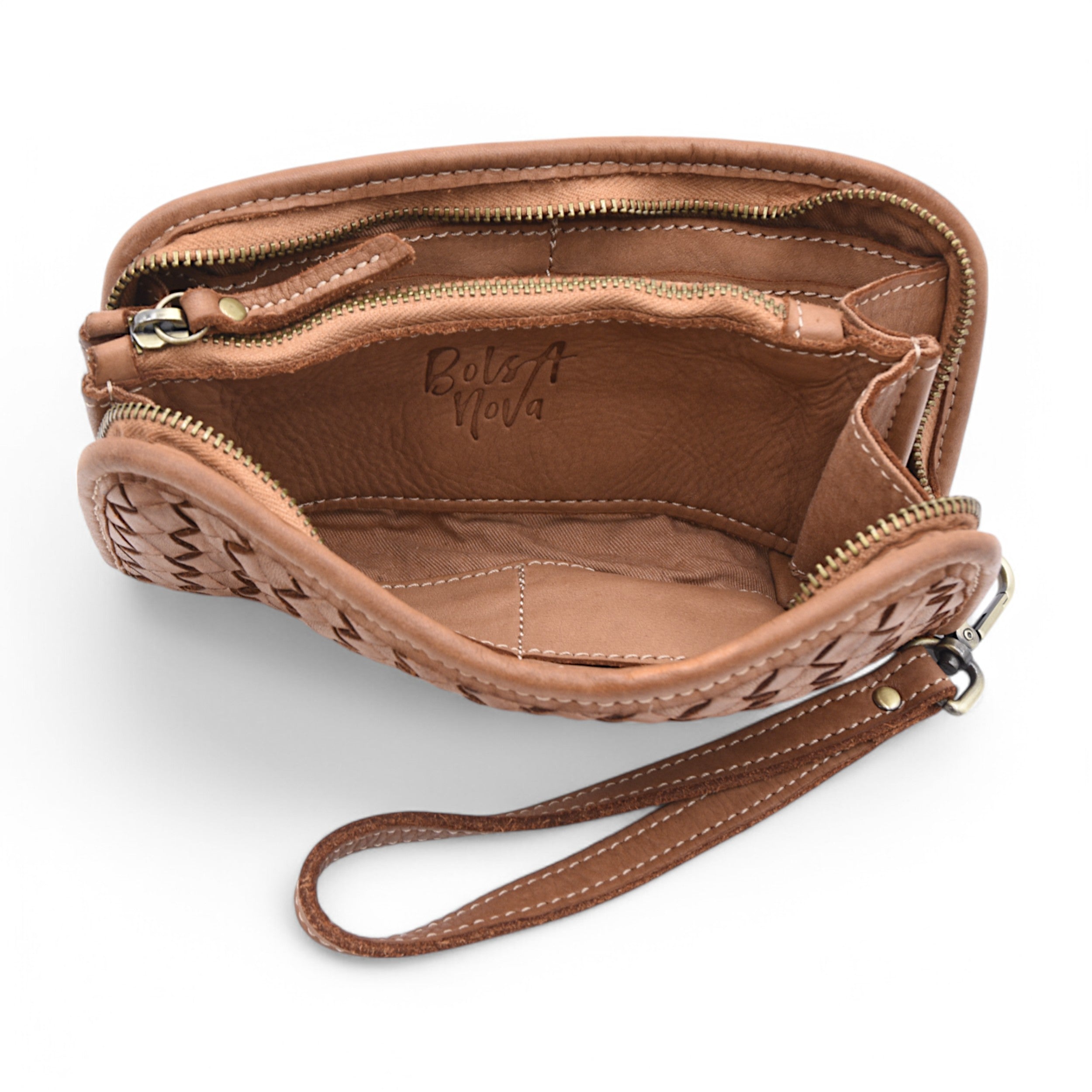 Sofia Zip Around Woven Wallet in Cognac