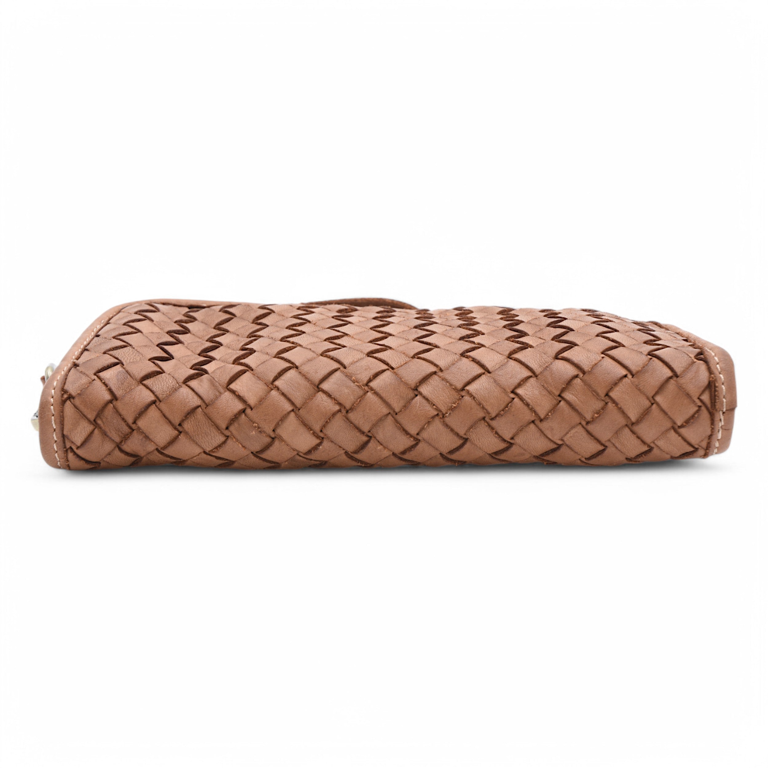 Sofia Zip Around Woven Wallet in Cognac