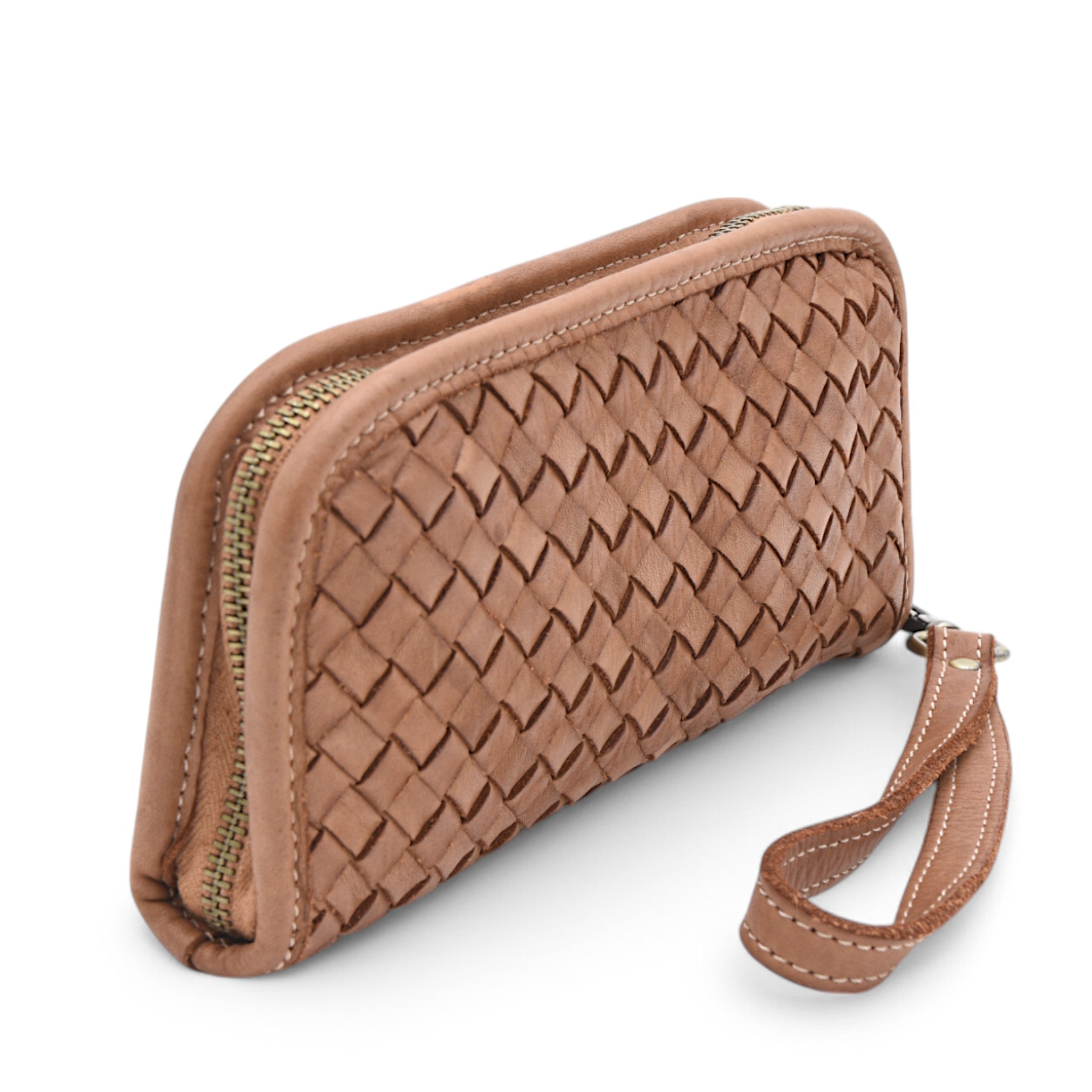 Sofia Zip Around Woven Wallet in Cognac