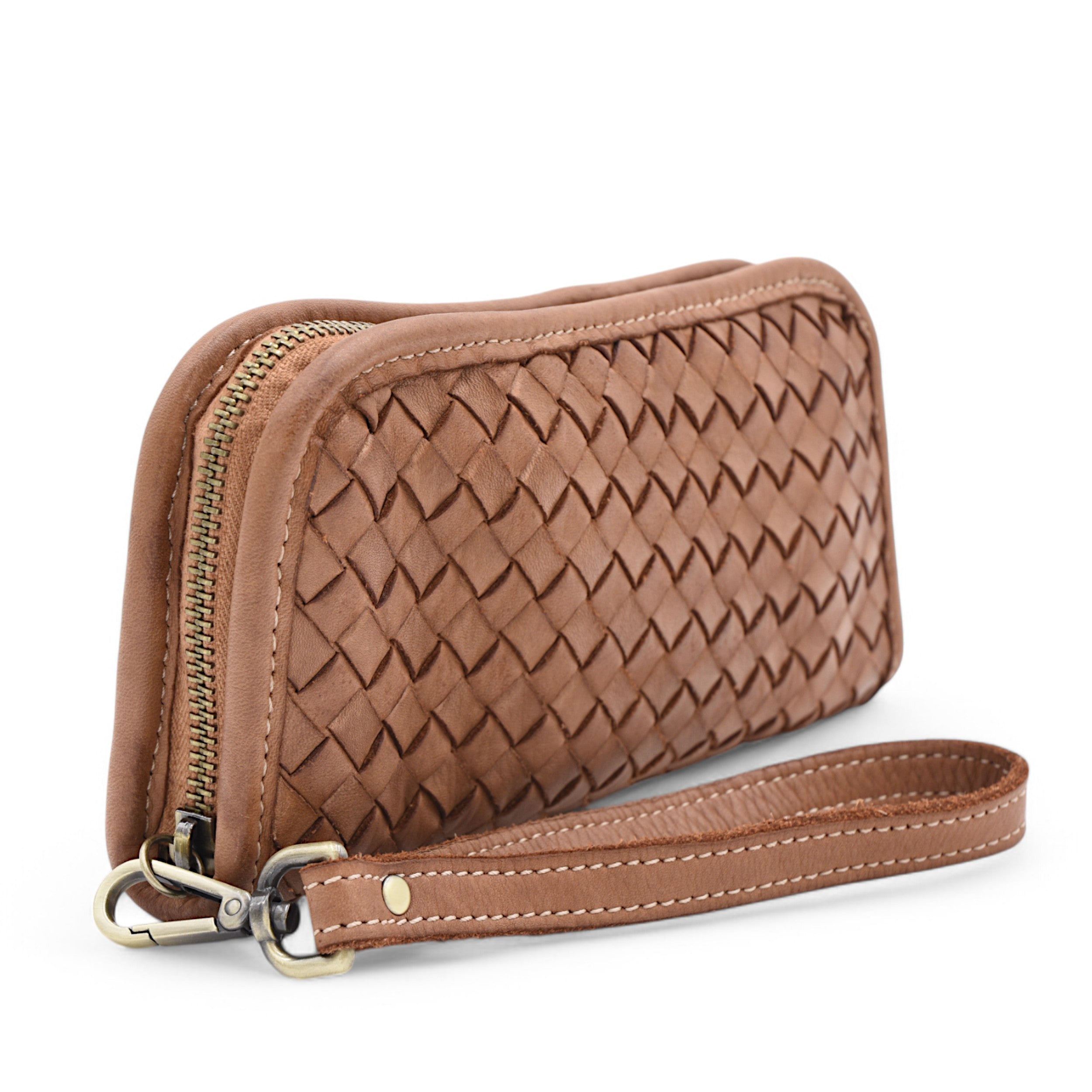 Sofia Zip Around Woven Wallet in Cognac