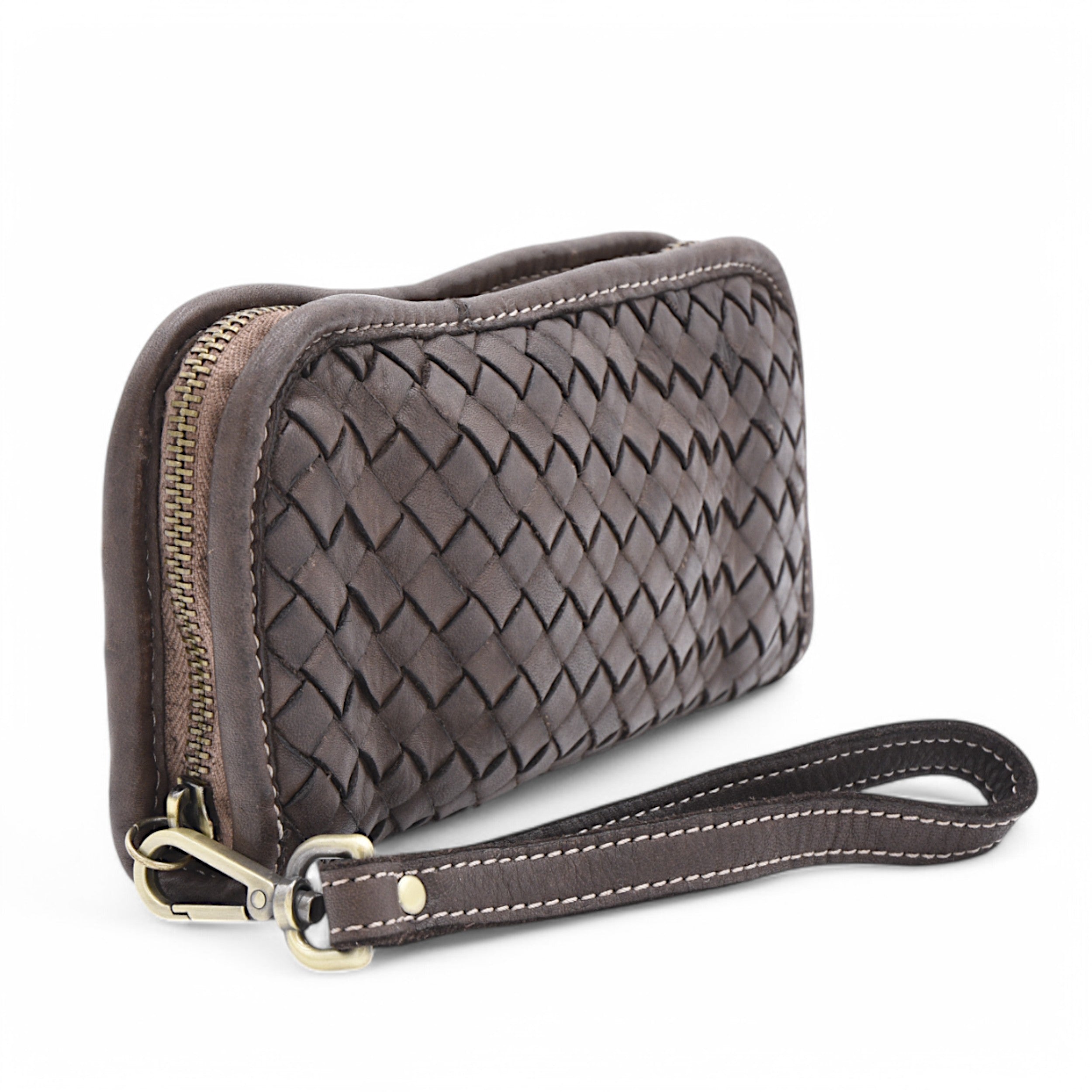 Sofia Zip Around Woven Wallet in Chocolate