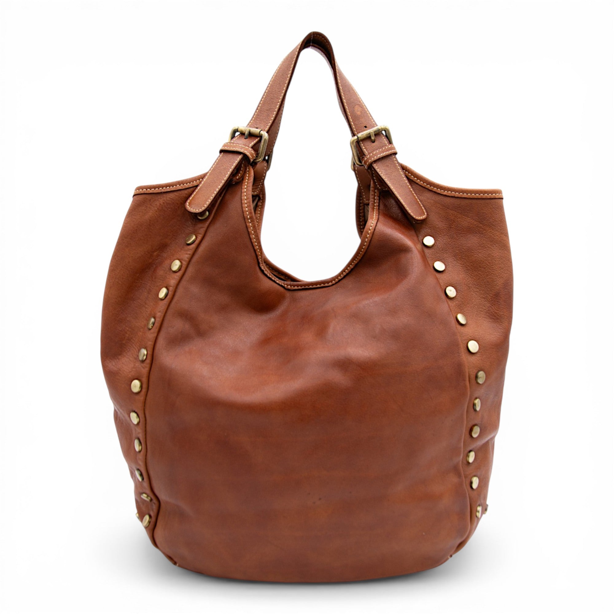 Slouchy Stud Tote in Cognac