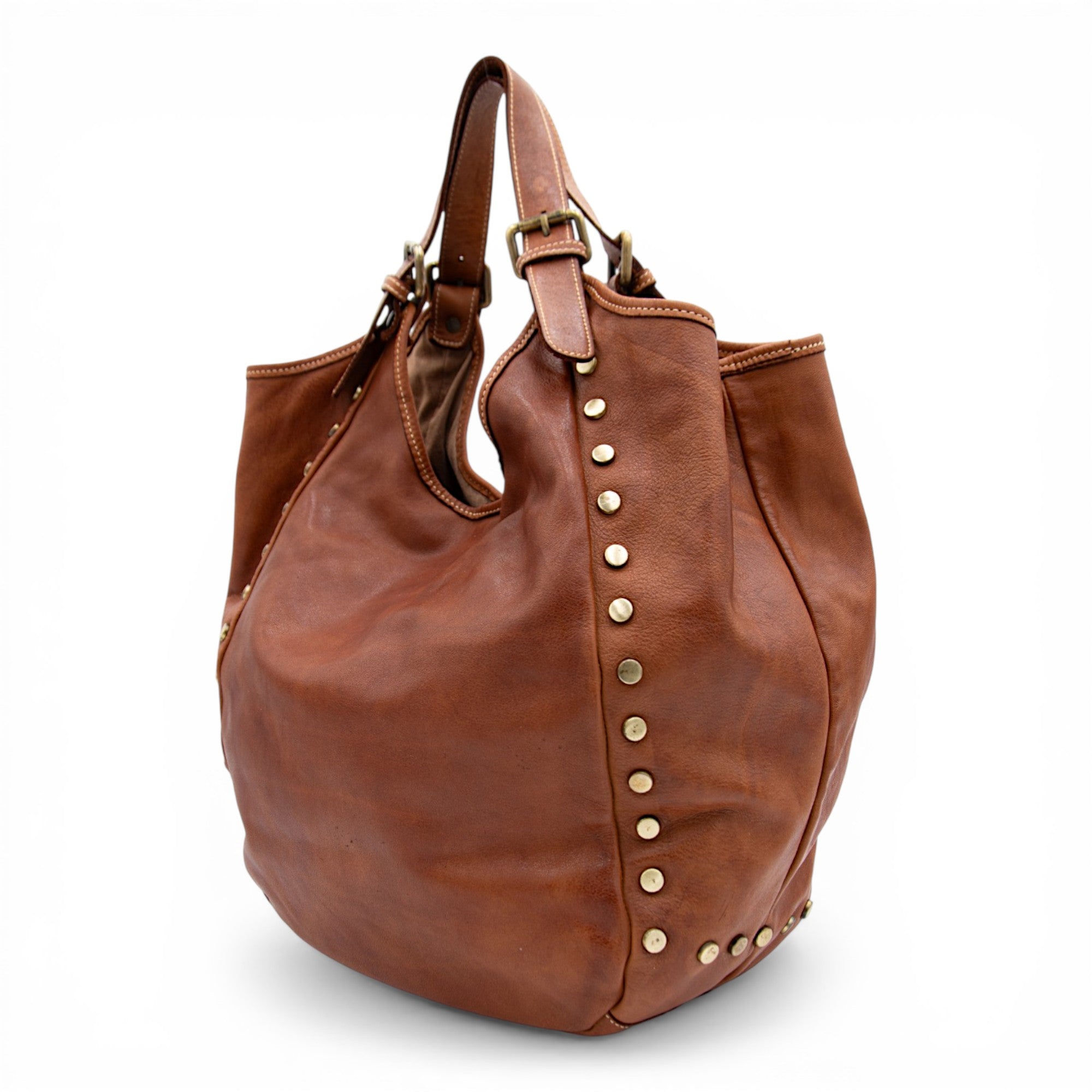 Slouchy Stud Tote in Cognac
