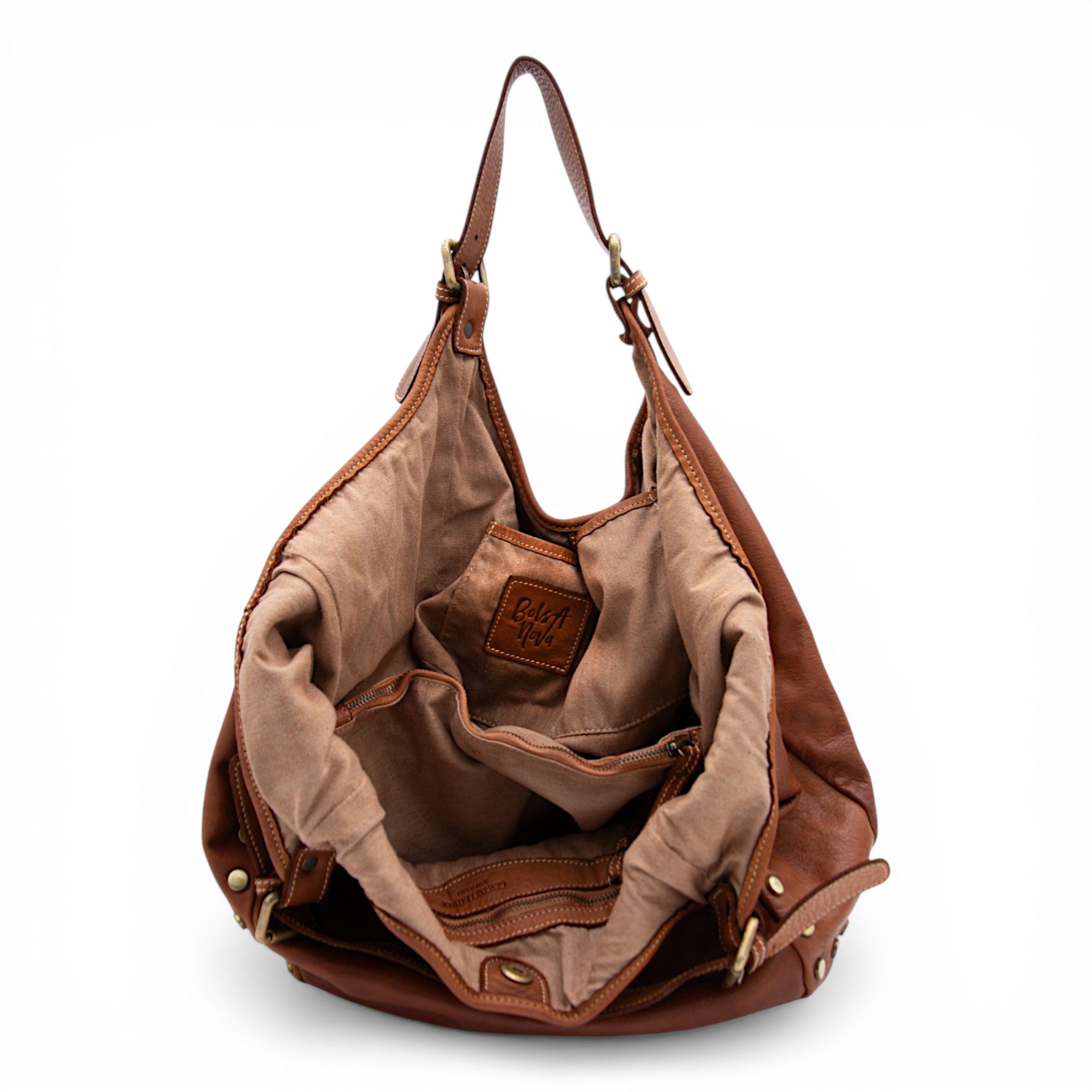 Slouchy Stud Tote in Cognac
