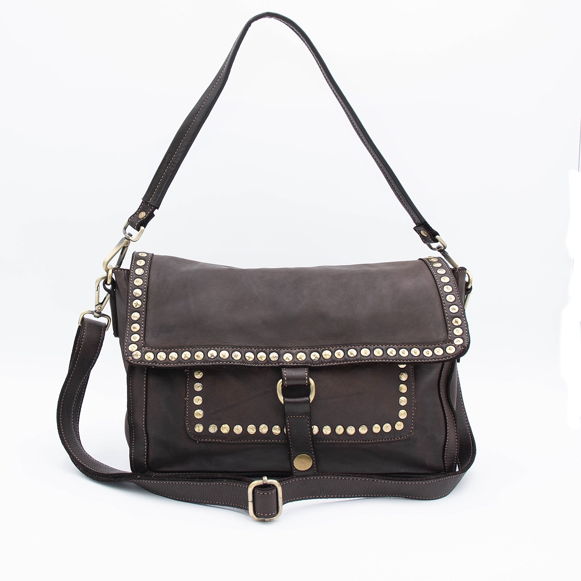 Emily Studded Shoulder Bag in Chocolate